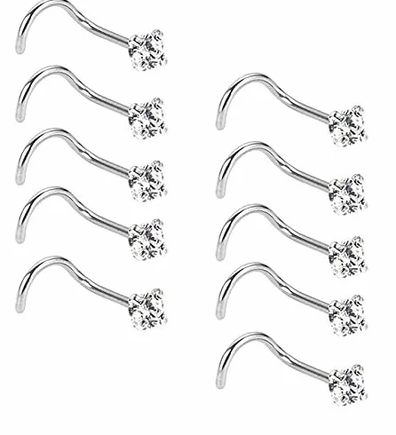 10 Pezzi Vite Curvo in Acciaio Inossidabile Naso Piercing Gioielli per Corpo