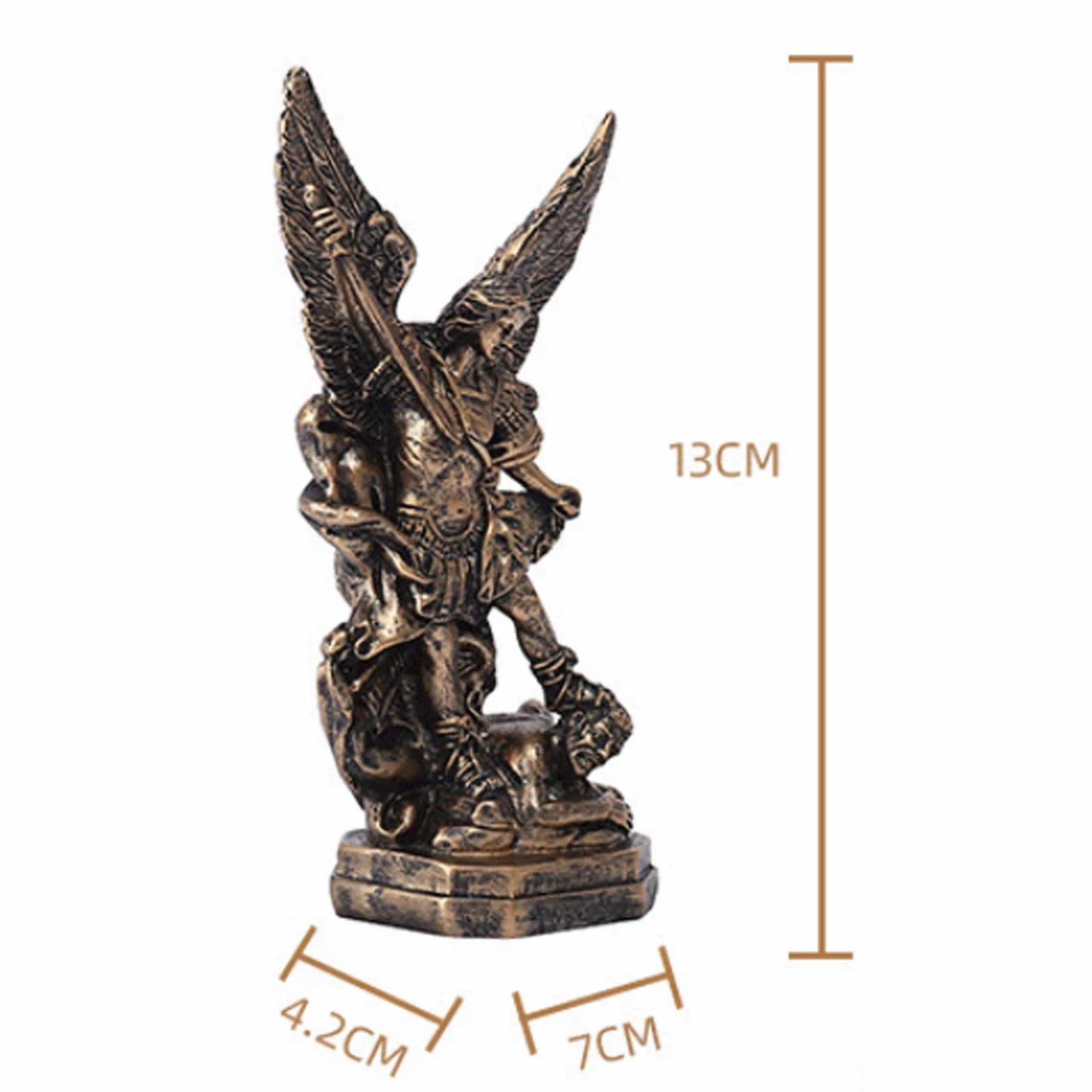 Statua di San Michele in resina angelo in bronzo con spada e diavolo scultura cristiana altare casa