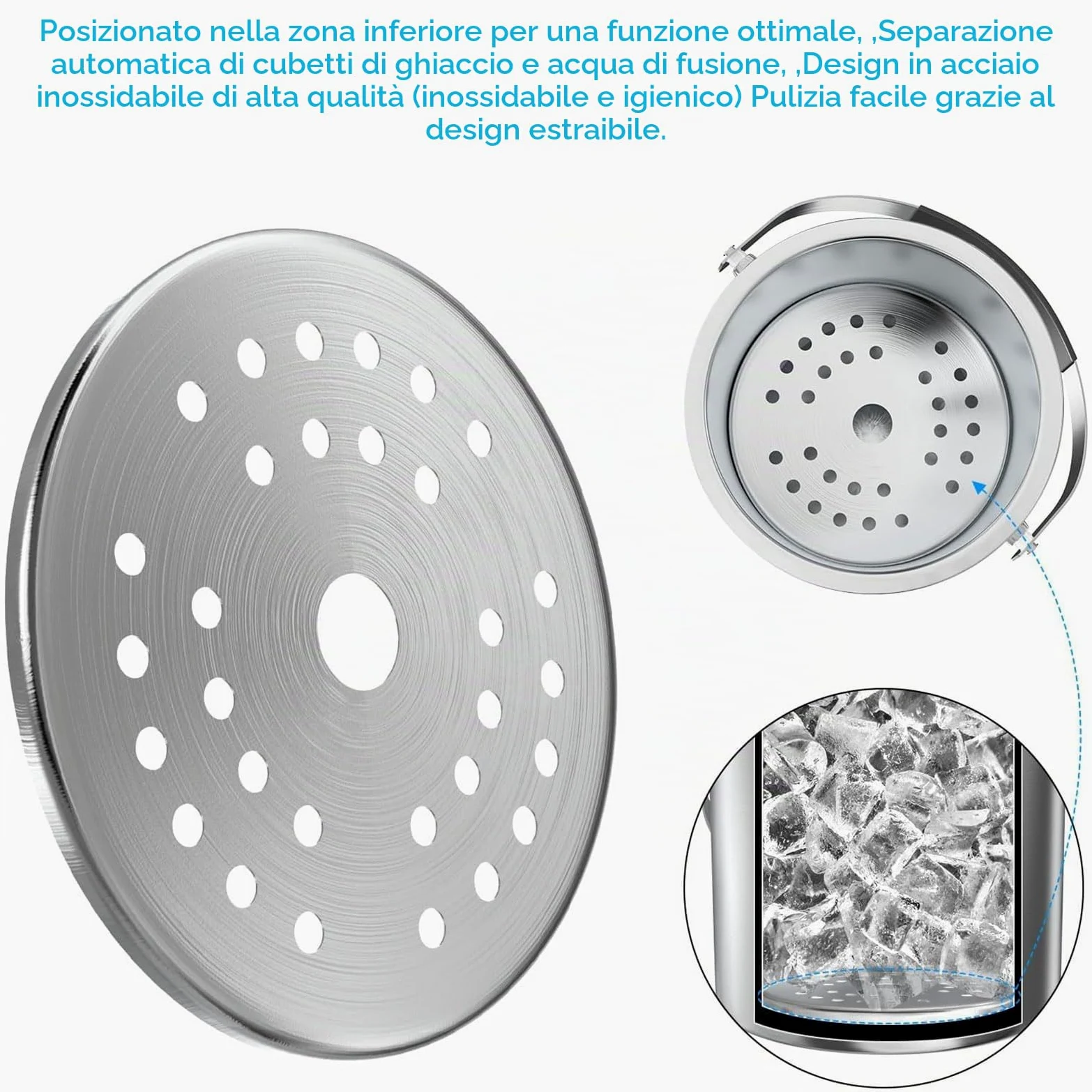 Contenitore per ghiaccio in acciaio inox, 3 l, con coperchio ermetico, colino e pinza per ghiaccio, a doppia parete, ideale per raffreddare birra, champagne e frutta