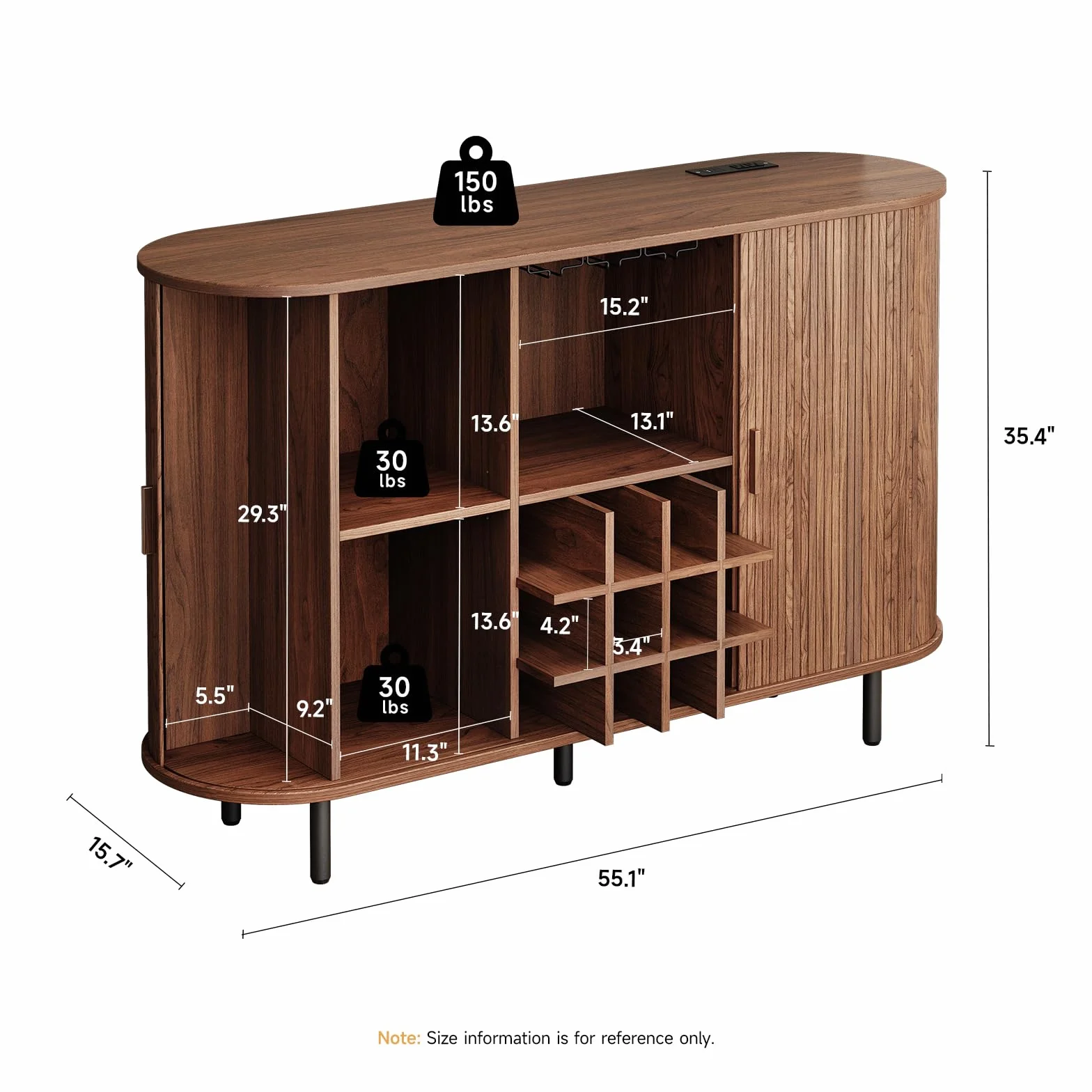 ONBRILL Armadietto da bar con luce a LED, moderna stazione per liquori, whisky, caffè, con portabottiglie e supporto per bicchieri, credenza da buffet per casa, soggiorno, cucina, ingresso (noce)