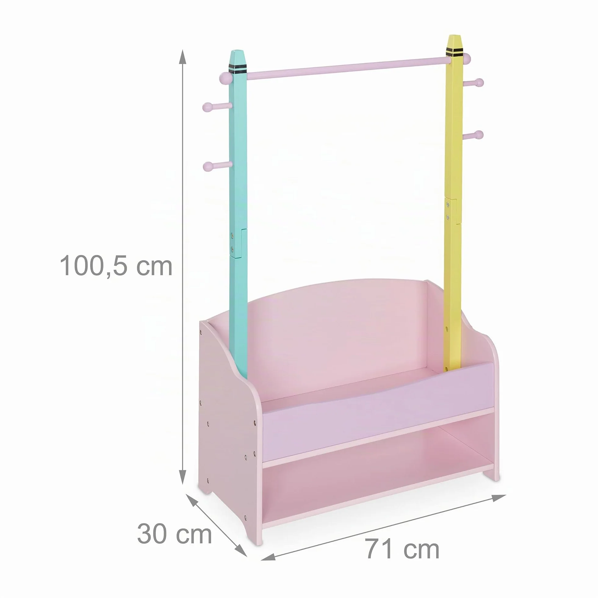 Relaxdays Stand Appendiabiti per Bambini, Scomparto Doppio, Guardaroba a Giorno, HxLxP: 100,5x71x30 cm, Colori Pastello