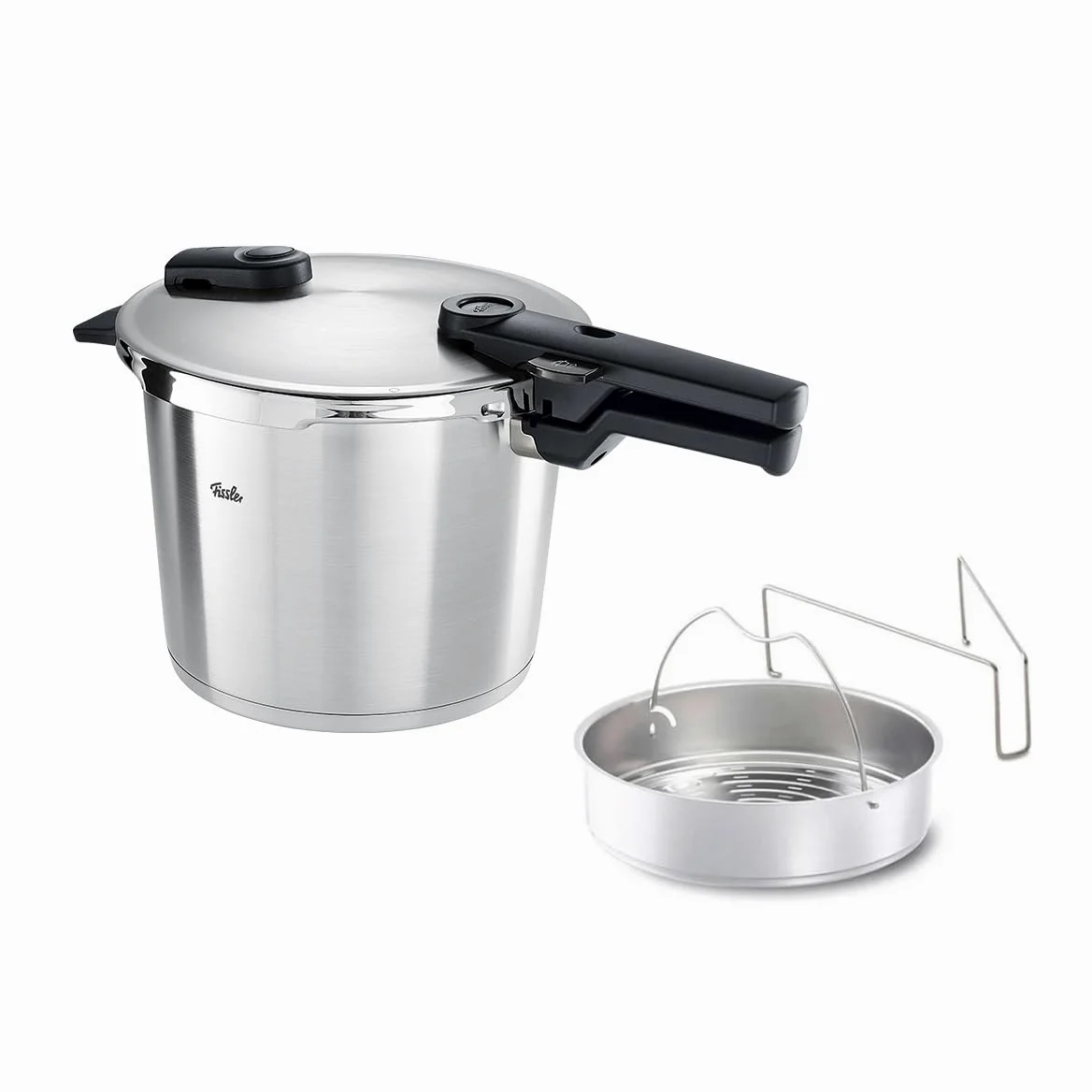 Fissler Vitaquick Grande Pentola a Pressione Grande da 6 L, con Diametro da 22 cm, Inserto, Pentola a Vapore in Acciaio Inox, 2 Livelli di Cottura, Prodotto in Germania per Piani Cottura a Induzione