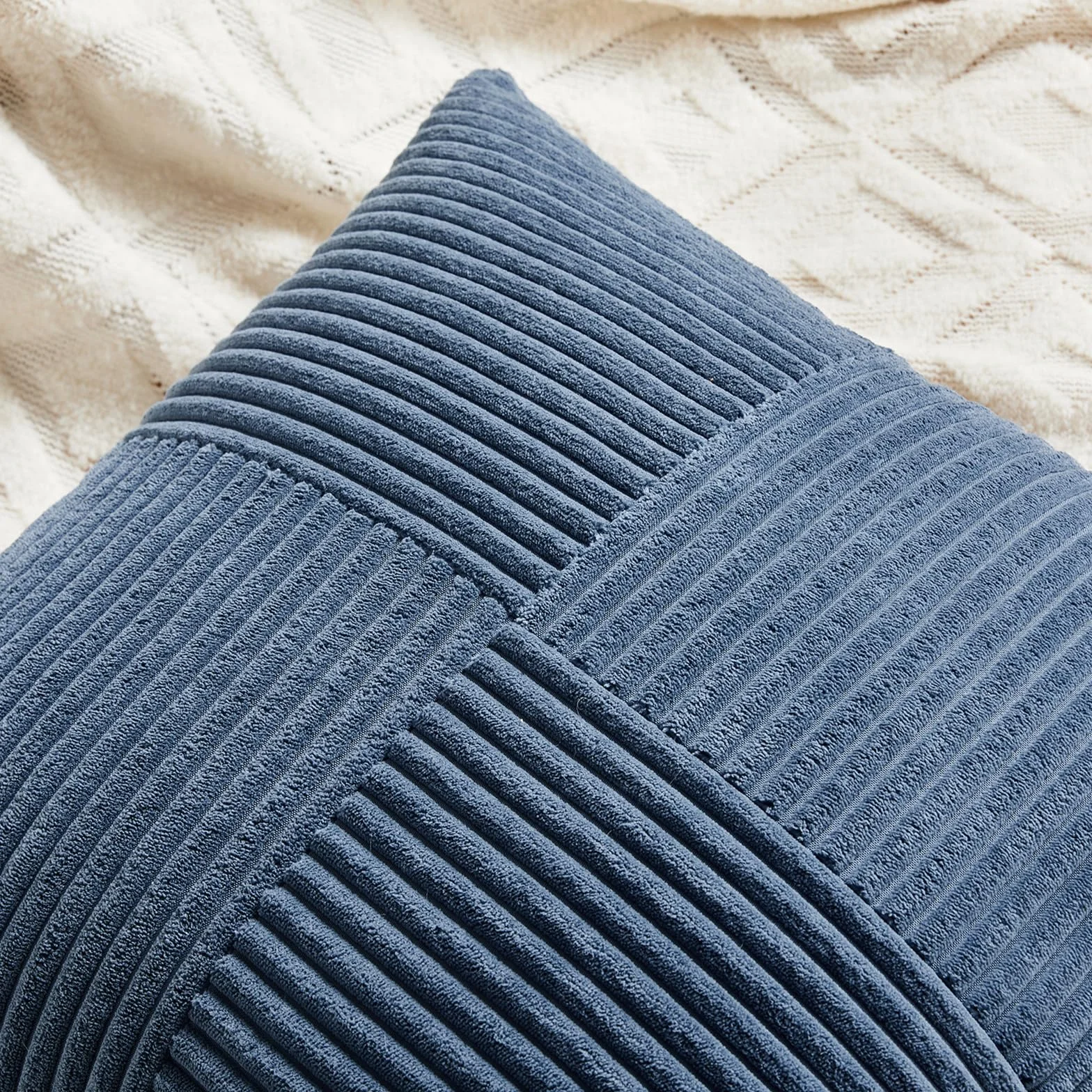 Federe Cuscini Blu 50x70 Velluto a Coste Moderno Morbido Motivo a Croce Decorativa Copricuscini Cerniera Invisibile