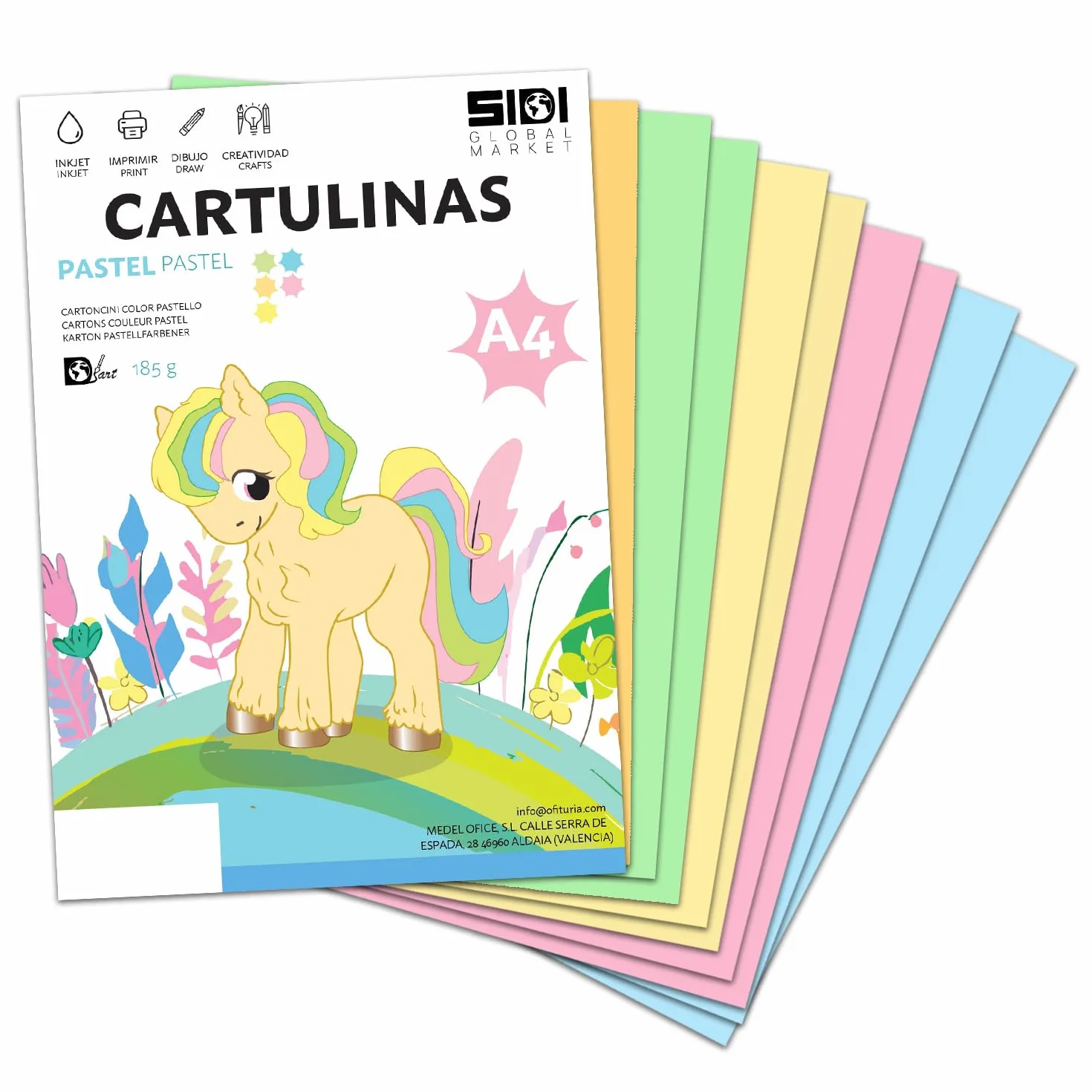 Sidi Cartoncino A4 Pastello 185 g - 125 Fogli per Scuola e Lavoretti Creativi