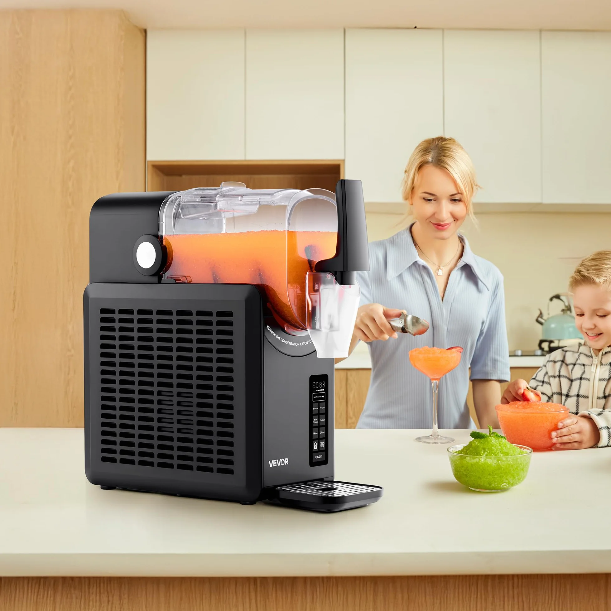 VEVOR Macchina per Granita 2,6 L, 5 Programmi, Autopulizia, Bevande Ghiacciate, Frappé, Milkshake