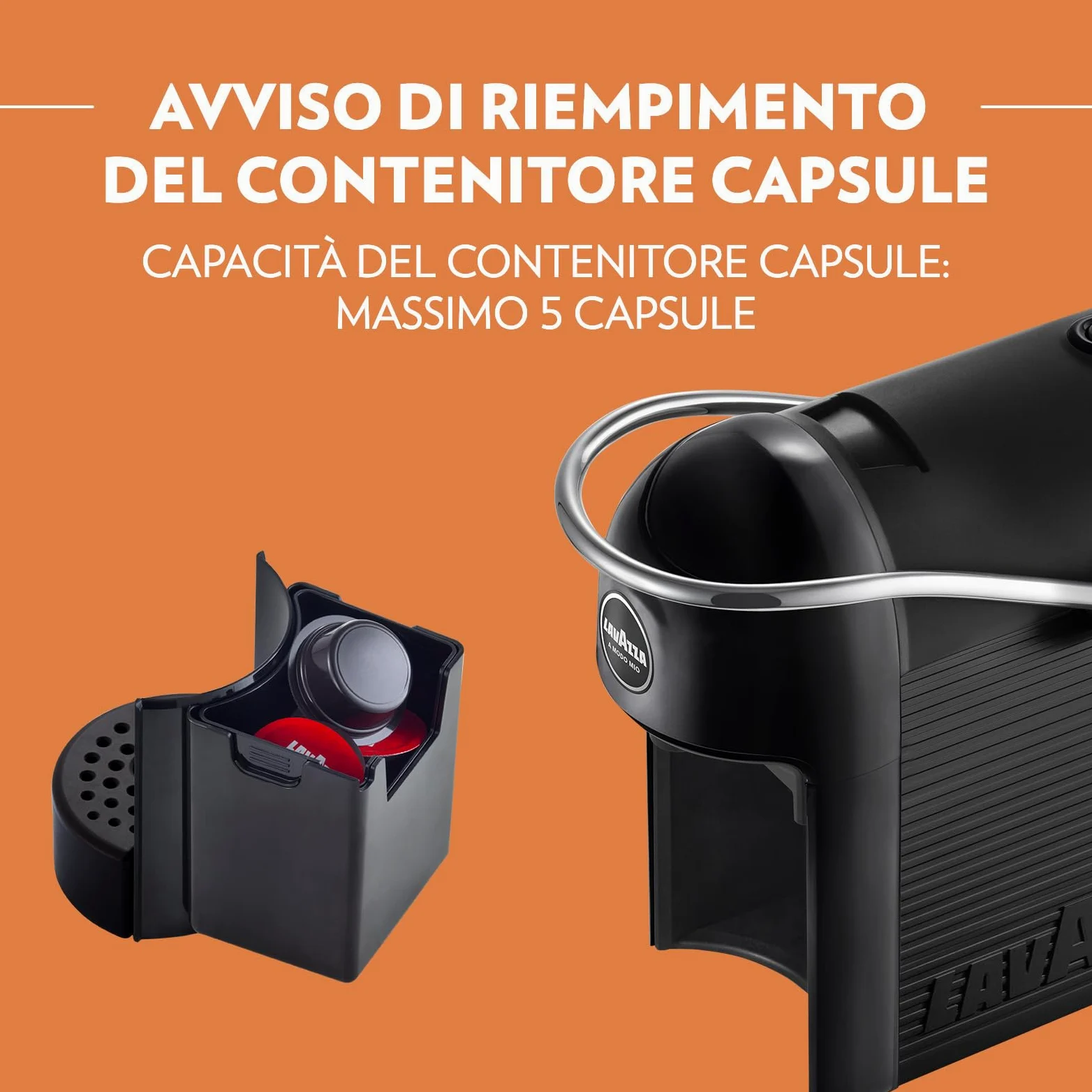 Lavazza A Modo Mio Jolie Evo, Macchina per Caffè Realizzata con 36% di Plastica Riciclata, Macchina Espresso con 64 Capsule Lavazza A Modo Mio Crema e Gusto Classico Incluse, Nera