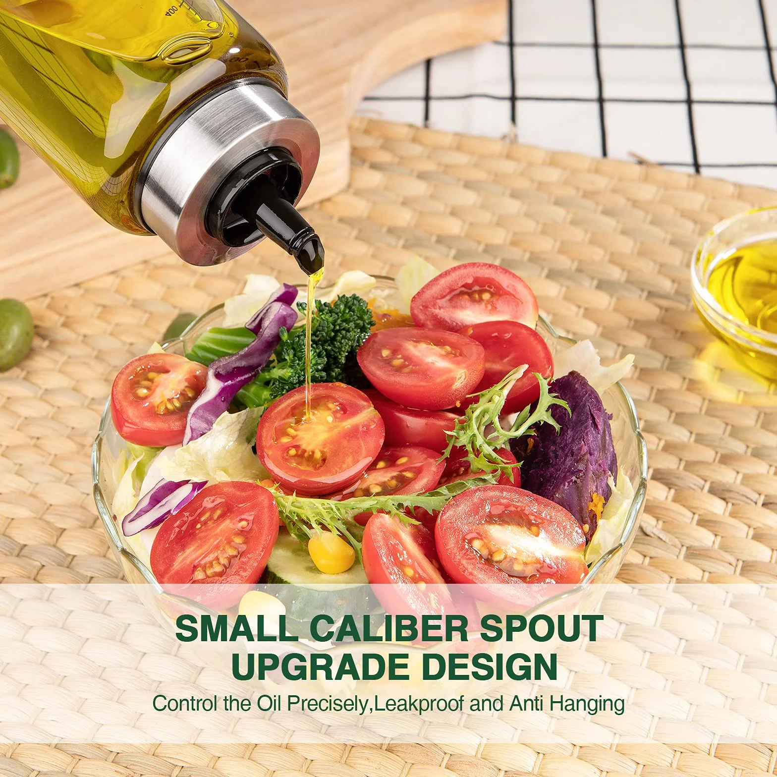 Hotder 2 bottiglie di olio da cucina con drizzler, 500 ml, in vetro, collo largo, facile da riempire e pulire, dispenser di olio a prova di perdite per olio d'oliva e aceto