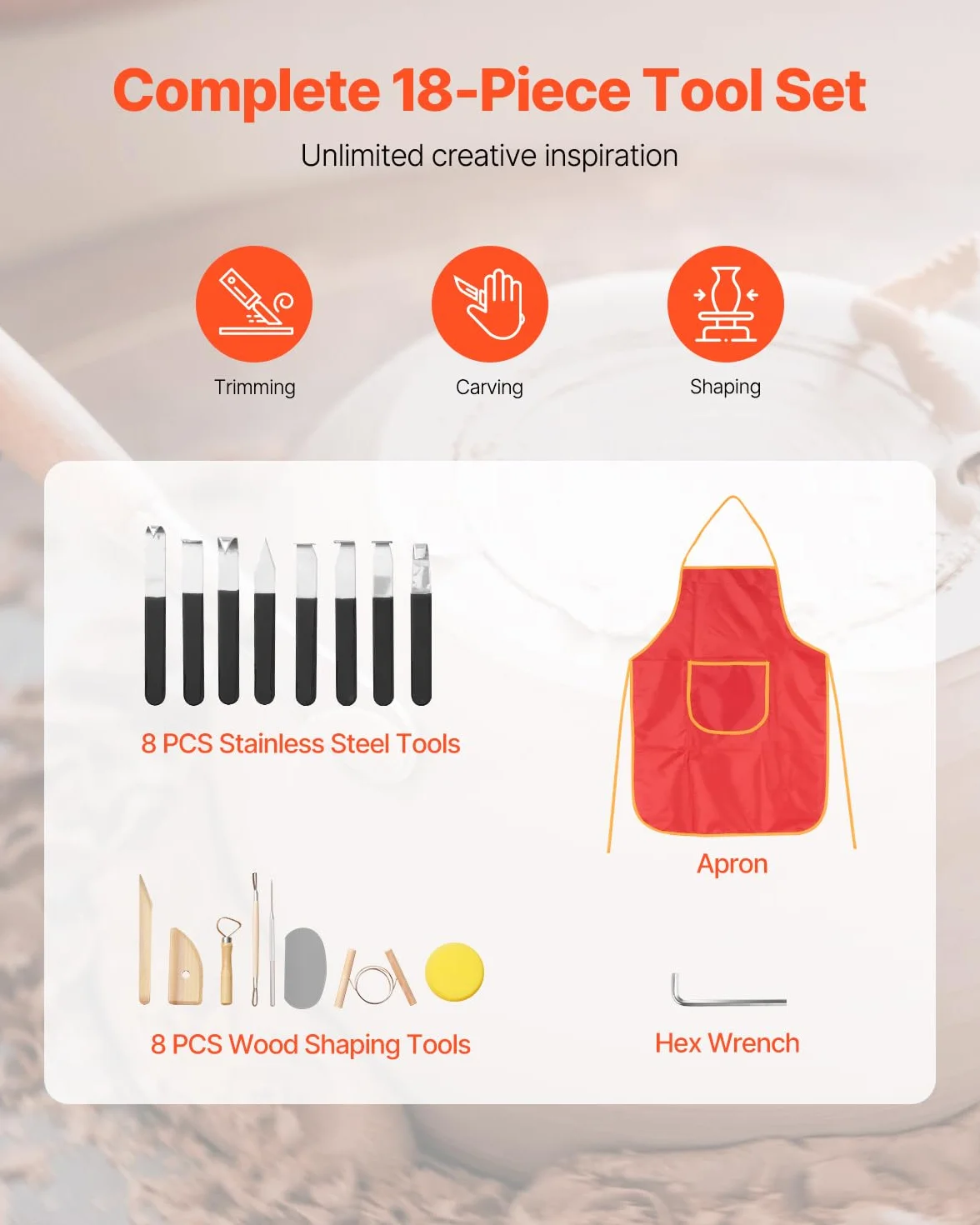 VEVOR Tornio per Ceramica, Macchina per la formatura di Ruote in Ceramica da 28 cm, velocità Regolabile da 60 a 300 Giri/min, Pedale, Gamba di Sollevamento Regolabile, Vasca Rimovibile