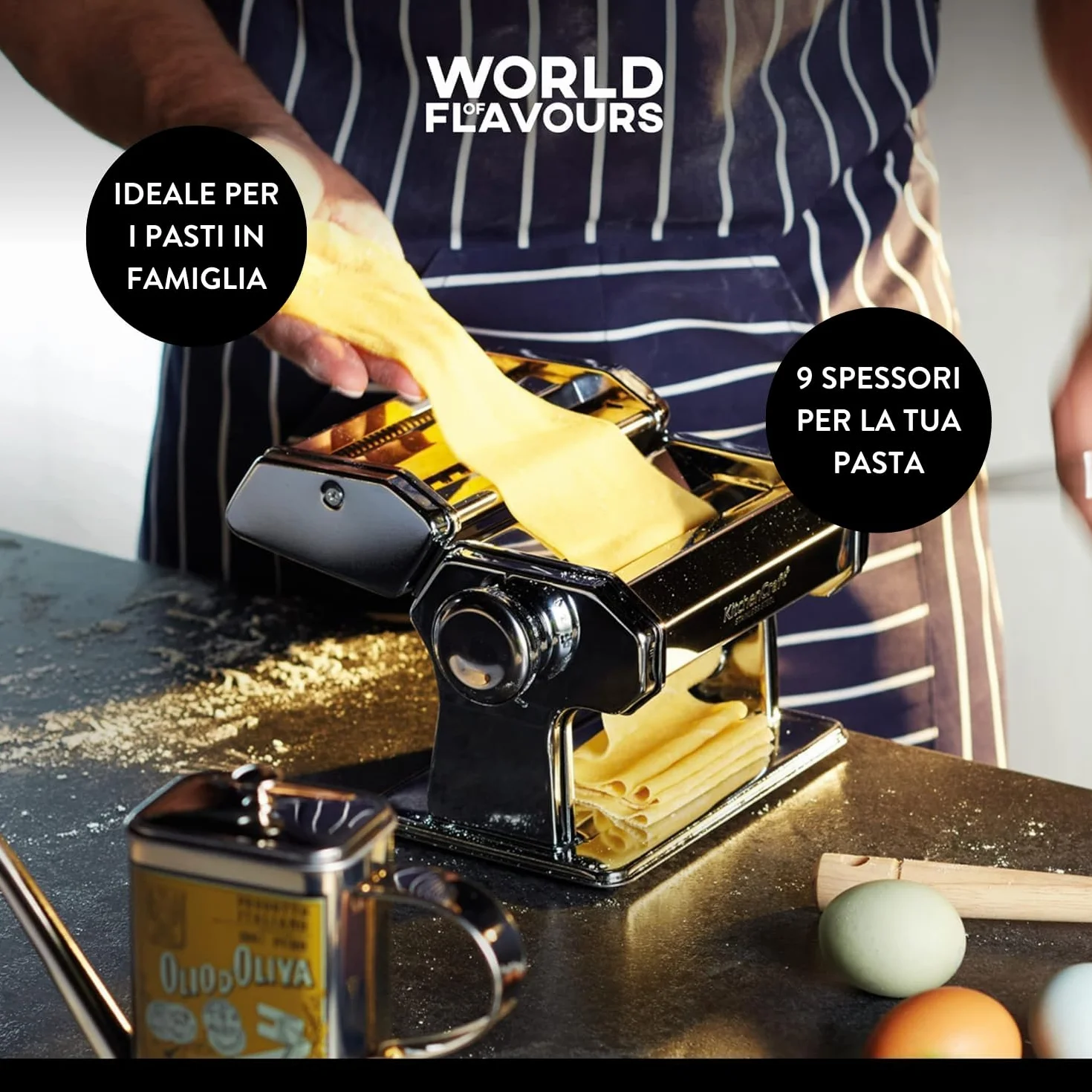 KitchenCraft World of Flavours Macchina per Pasta Acciaio Inossidabile Argento