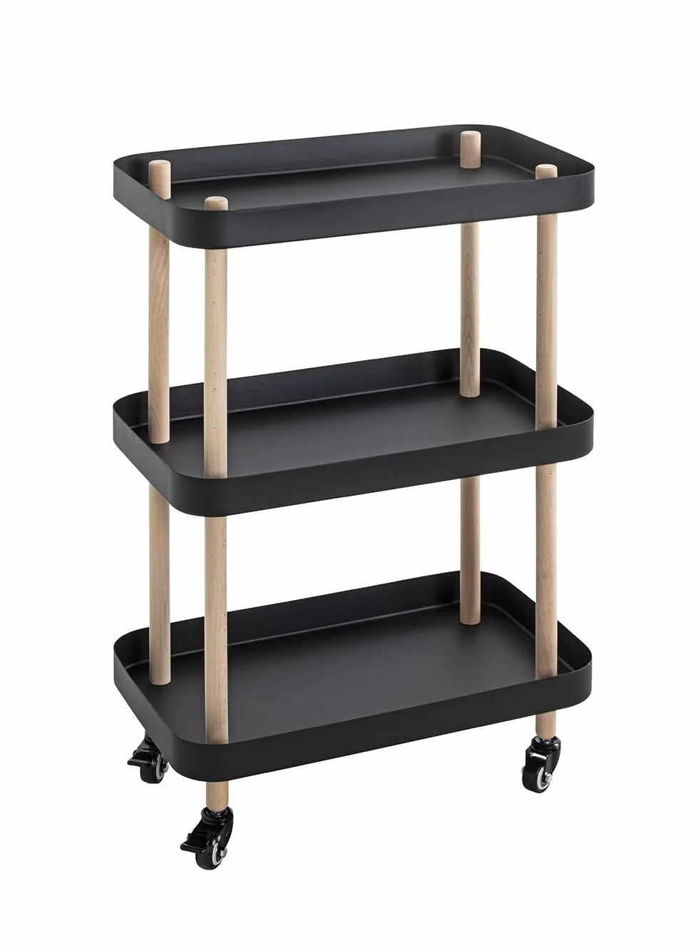 HAKU Tavolino in legno massello su rotelle naturale Base in metallo nero Tavolino da salotto su ruote - Dimensioni: L 50 x A 76 x P 30 cm Stile: Moderno
