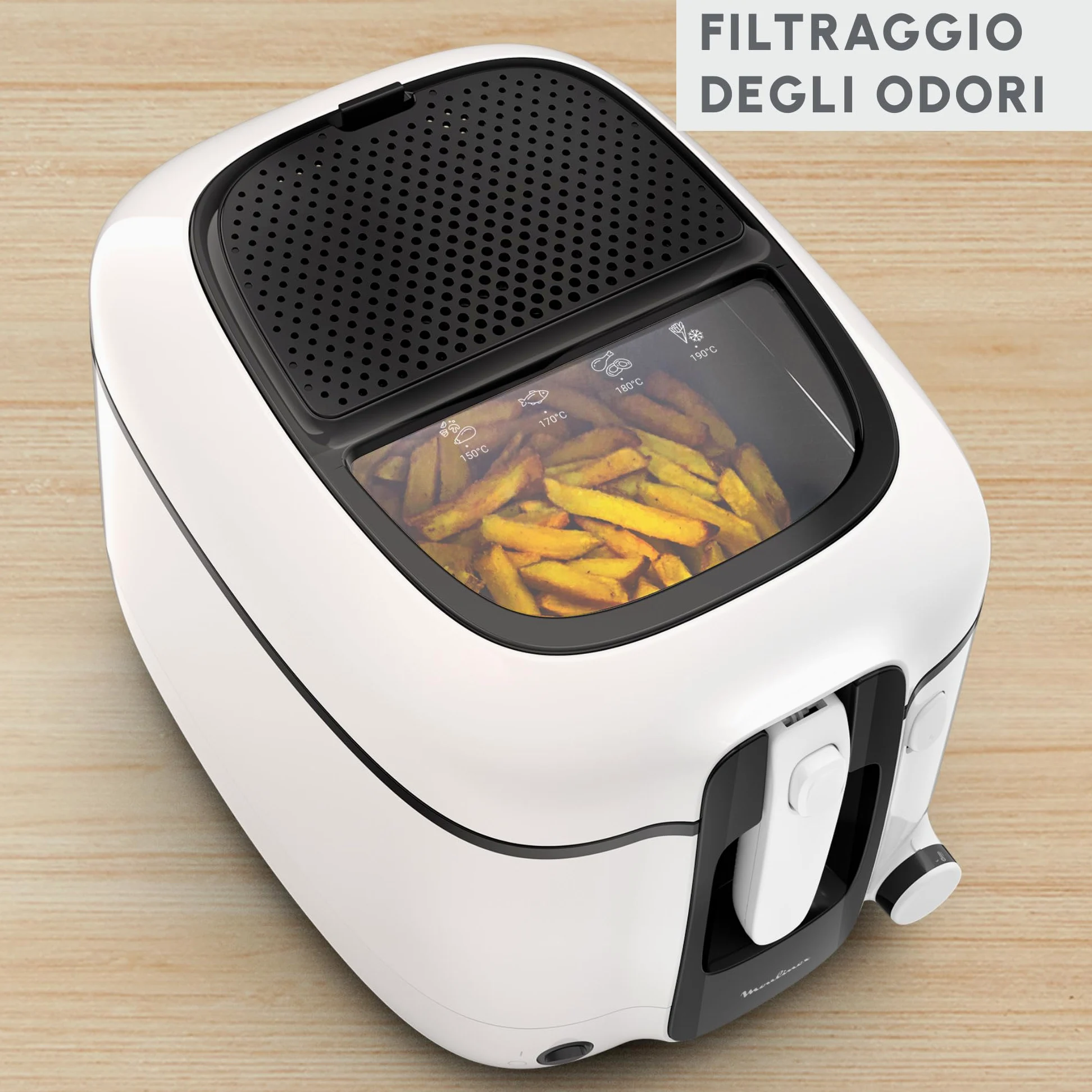Moulinex Super Uno Friggitrice, 2.2 L di Olio, 1.5 kg di Capienza, Componenti Rimovibili Lavabili in Lavastoviglie, Ciotola Antiaderente, Filtraggio degli Odori, Protezione Antischizzi, AM312010