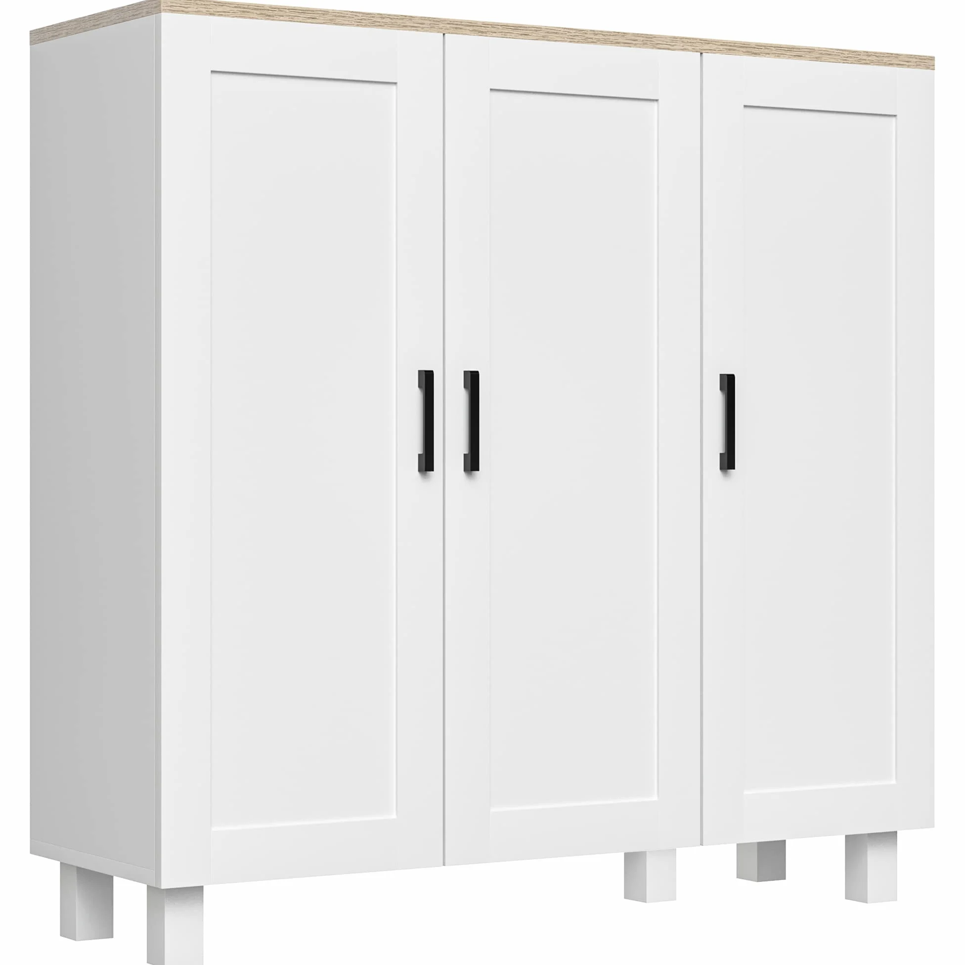 HOMCOM Credenza Cucina in Legno, Mobile Cucina a 3 Ante, Ripiani Regolabili, Stile Scandinavo, Credenza Buffet per Soggiorno, Salotto, Sala da Pranzo, 90x30x90cm, Bianco