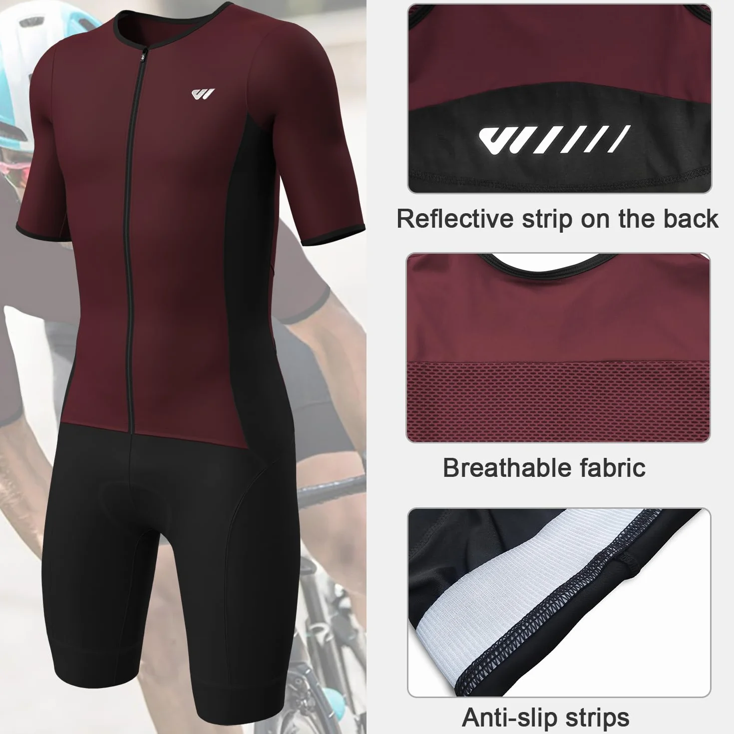 Lo.gas Trisuit Uomo Triathlon Tuta a Maniche Corte Traspirante Asciugatura Rapida