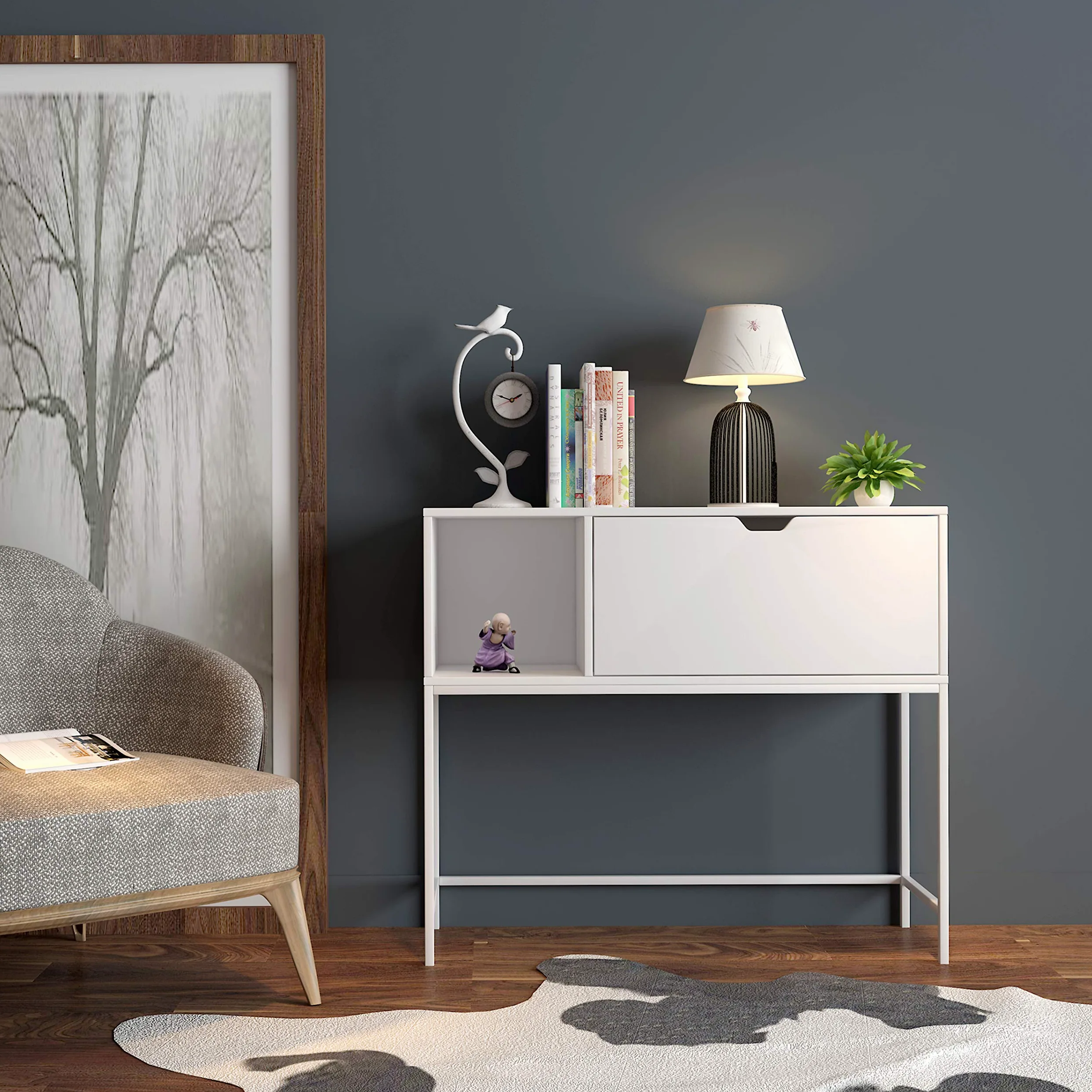 SoBuy Consolle Ingresso Mobiletto con 1 Grande Armadio salvaspazio L92*P30*A80 cm, Bianco FSB21-W