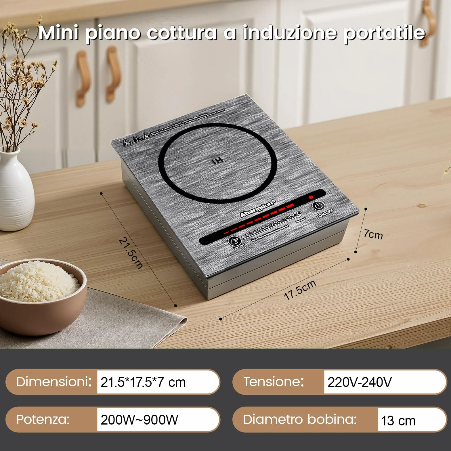 Mini piastra a induzione portatile 900W, piano a induzione 1 fuoco con 5 livelli di potenza, 100-900 Watt piastra elettrica per rimorchi da campeggio, campeggio