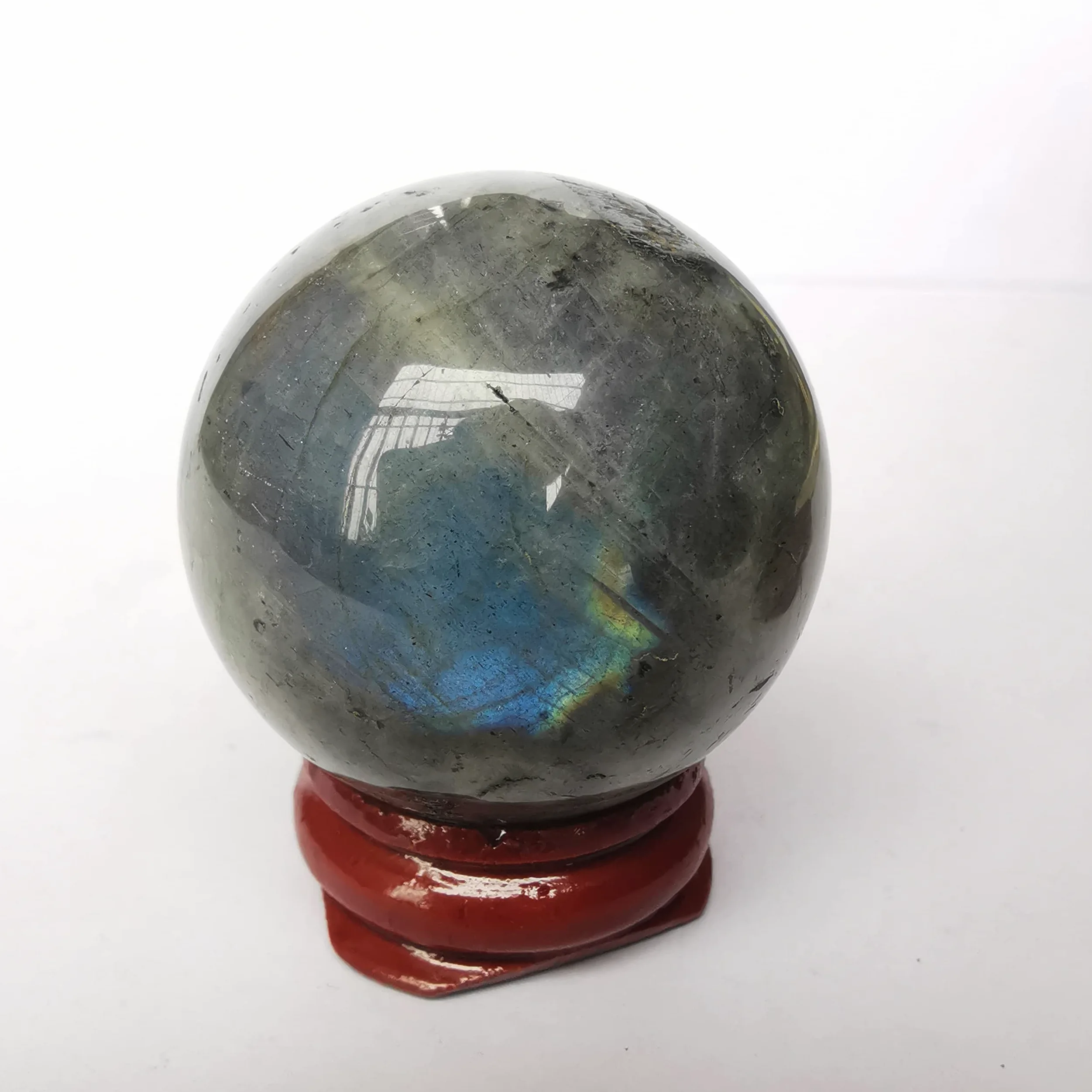Sfera di cristallo di guarigione per divinazione, sfera di 40 mm, scultura per la casa, palle di Fengshui con supporto in legno, Pietra di luna