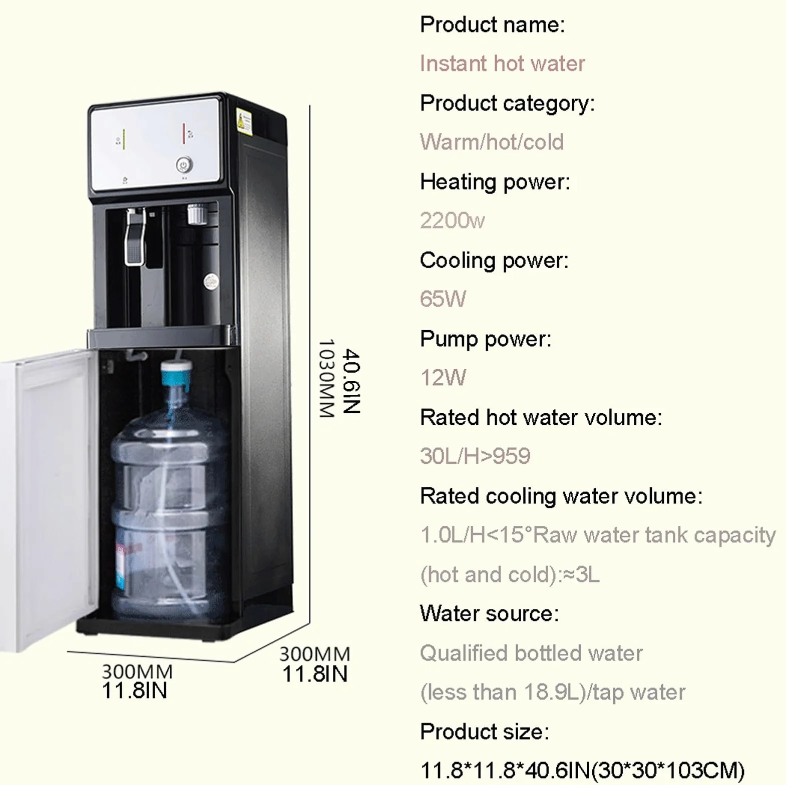 Distributore d'acqua a pavimento con caricamento dal basso, con indicatore di mancanza d'acqua, acqua calda, a temperatura ambiente e fredda, per casa, ufficio e attività commerciali.
