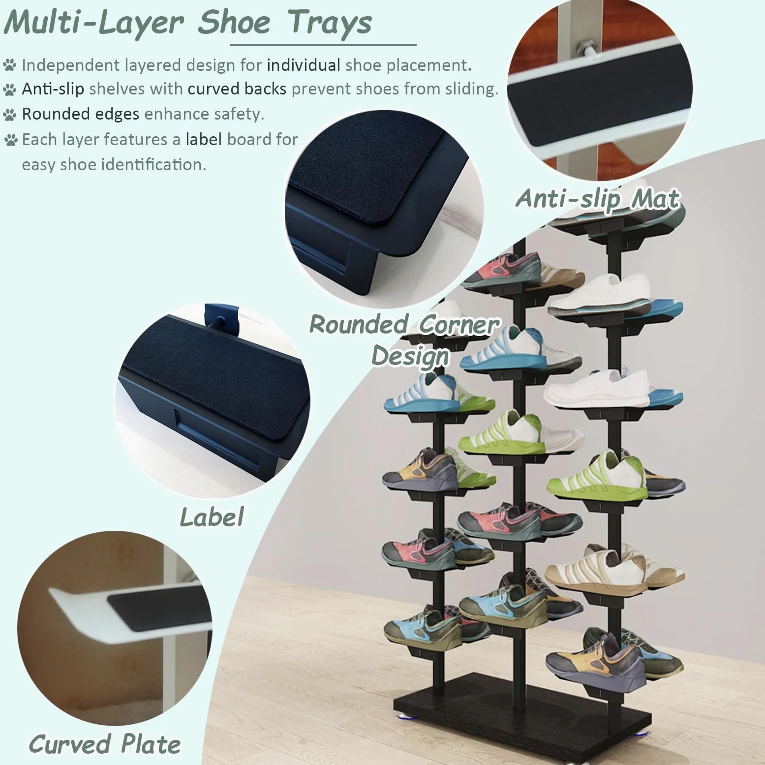 UrbanUp Espositore Scarpe Grande Espositore per Scarpe, Portascarpe Salvaspazio per Spazio di Lavoro, Scaffali Sospesi per L'ingresso di Un Negozio di Articoli per la Casa(White+wood B,L)