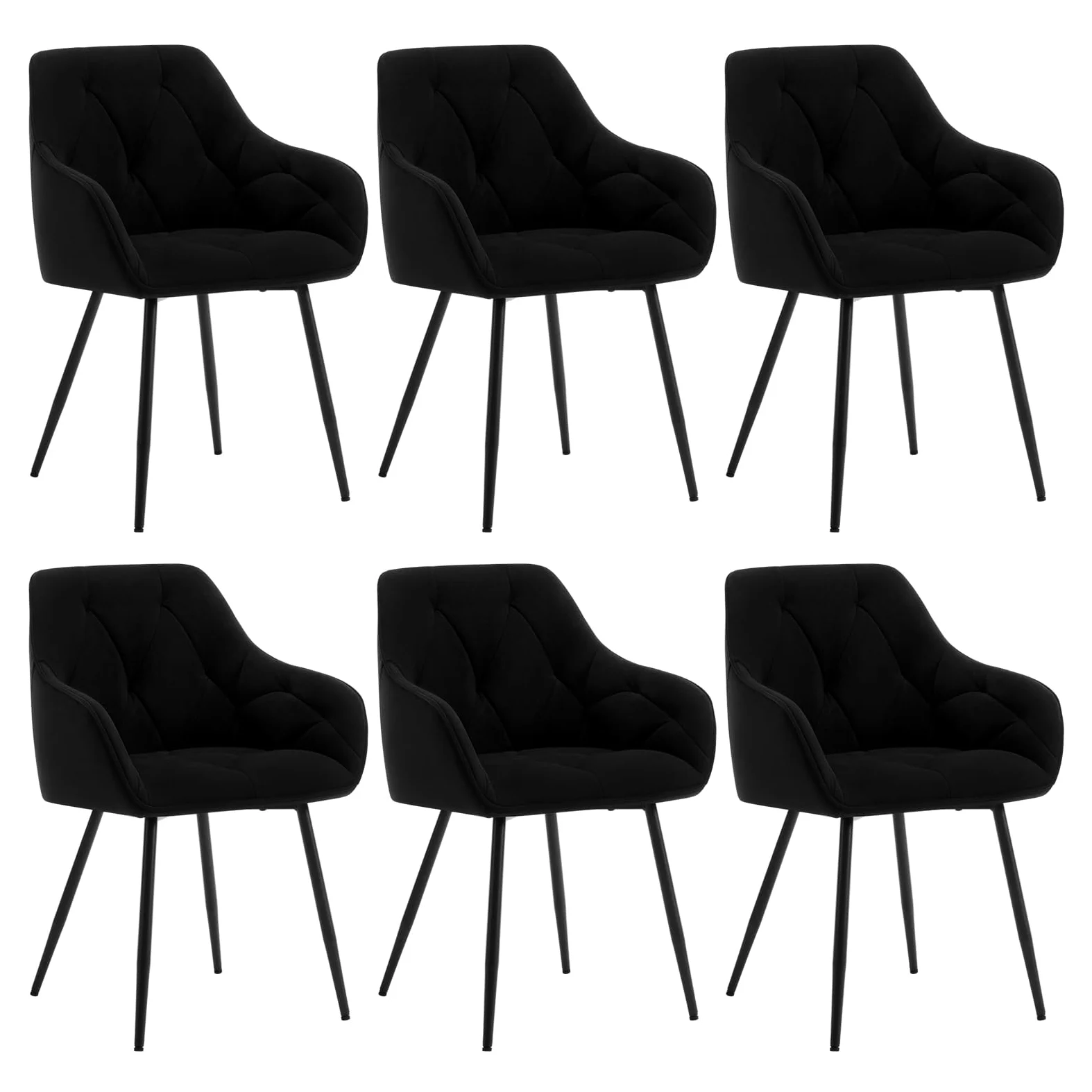 WOLTU Set di 6 Sedie da Pranzo con Braccioli e Schienale, Sedie Cucina Moderna in Velluto, Poltrone da Salotto con Gambe in Metallo, Sedie ergonomiche per Ufficio, Bar, Nero,