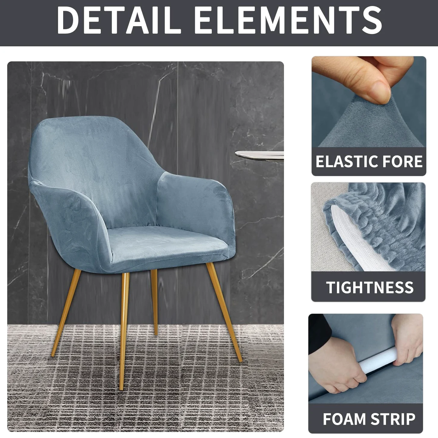 Copripoltrona universale elasticizzato, set da 4 pezzi, protezione elastica moderna per mobili da ufficio, sala da pranzo, cucina, grigio blu