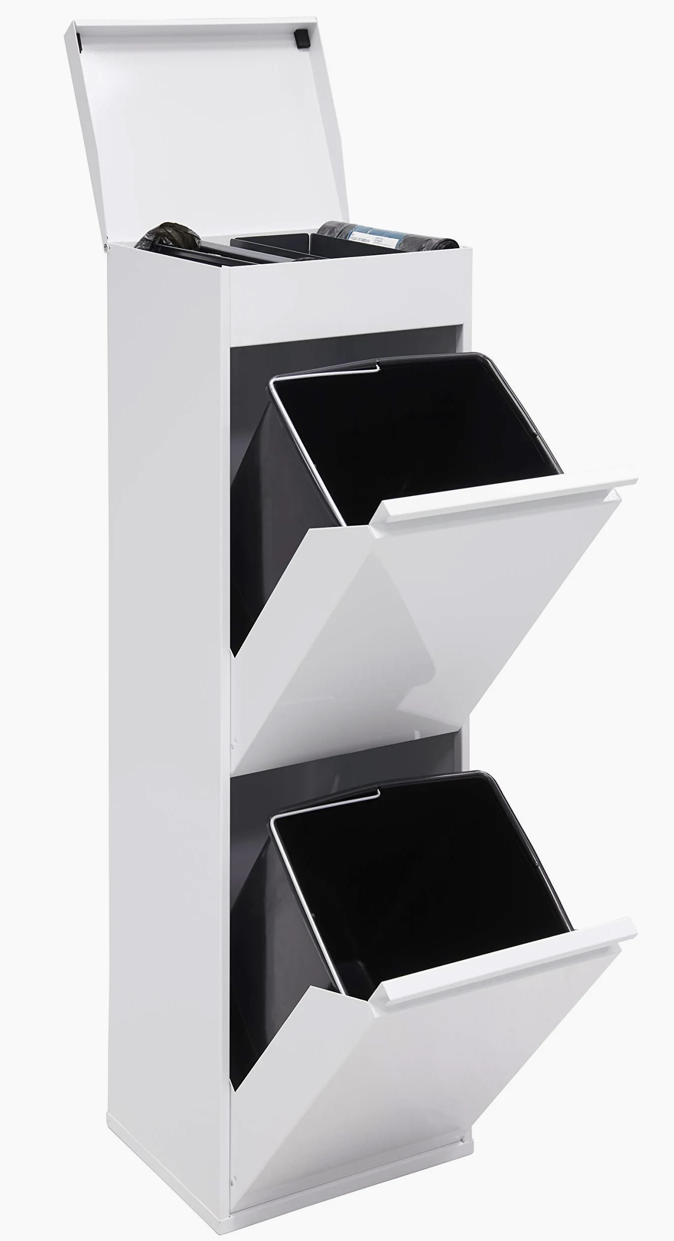 ARREGUI Top CR221-B Pattumiera Differenziata 2 Scomparti | 2x17 L (34 L) | Contenitore in Acciaio con Cassetto Superiore | Mobile per Raccolta Differenziata | Cestino per Spazzatura da Cucina | Bianco