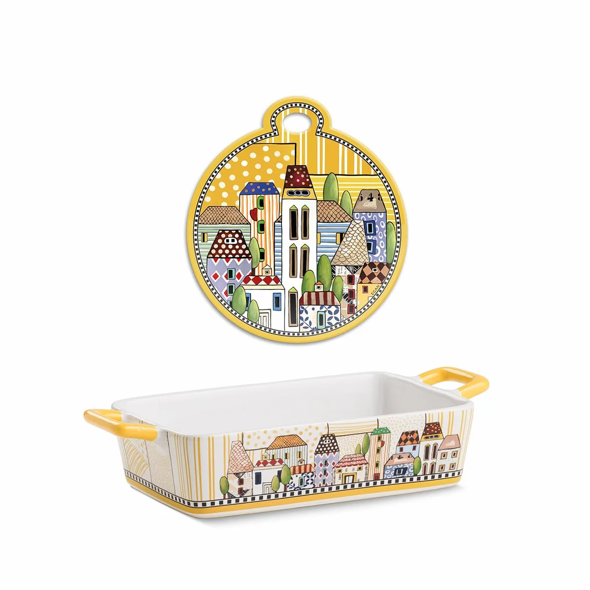 EGAN set Pirofila da forno Paese Mio colore Giallo 24,5×13 cm con sottopentola Paese Mio Giallo 17 x 19 cm