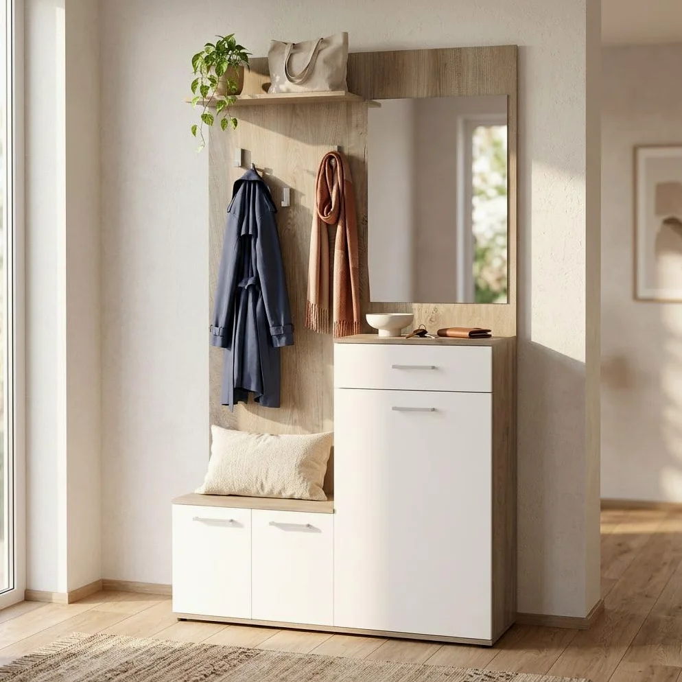 milani home Mobile Ingresso di Design Moderno con Appendiabiti Specchio e scarpiera
