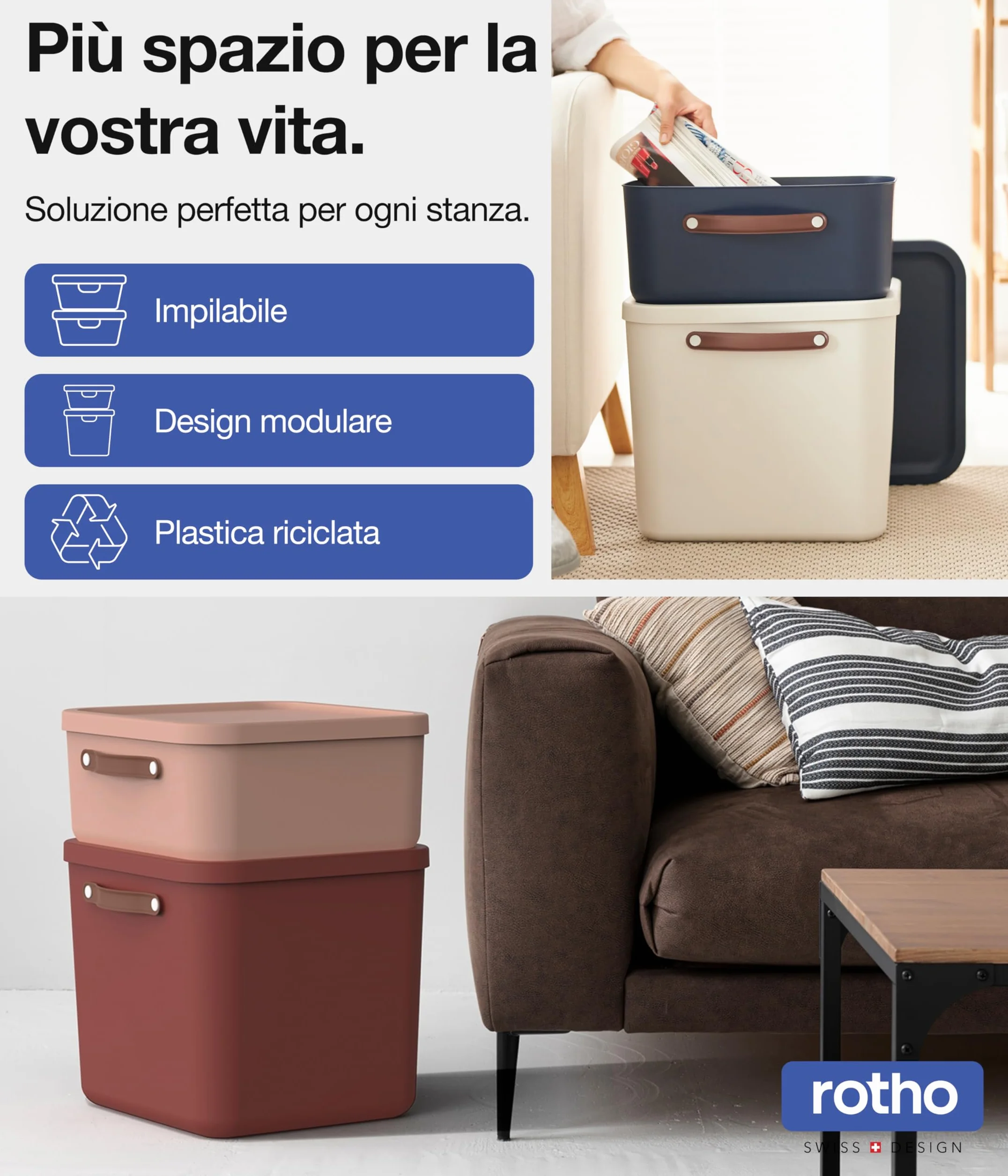 Rotho Maloja Scatola di stoccaggio 40 l Plastica PP riciclato 39.5 x 38.0 x 34.0 cm