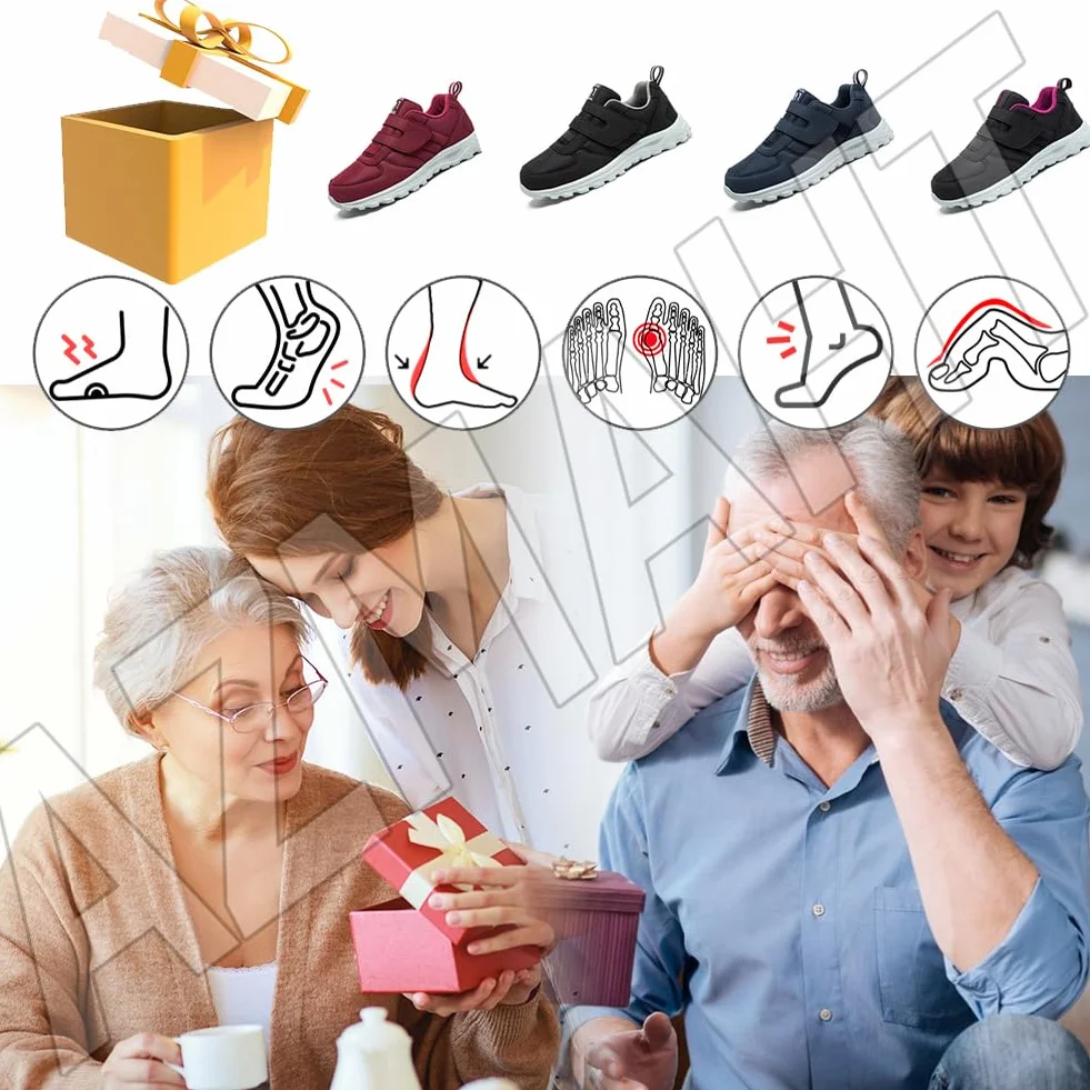 AEHO Scarpe Ortopediche per Diabetici Uomo Donna Memory Foam a Strappo Black 40/250mm