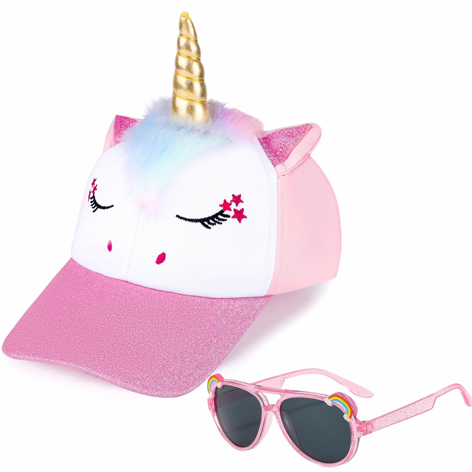 Unicorno Cappellini da Baseball per Bambine, Occhiali da Sole Polarizzati Regolabile Cappello Baseball Protezione UV Berretto per Ragazza Estivo Regalo