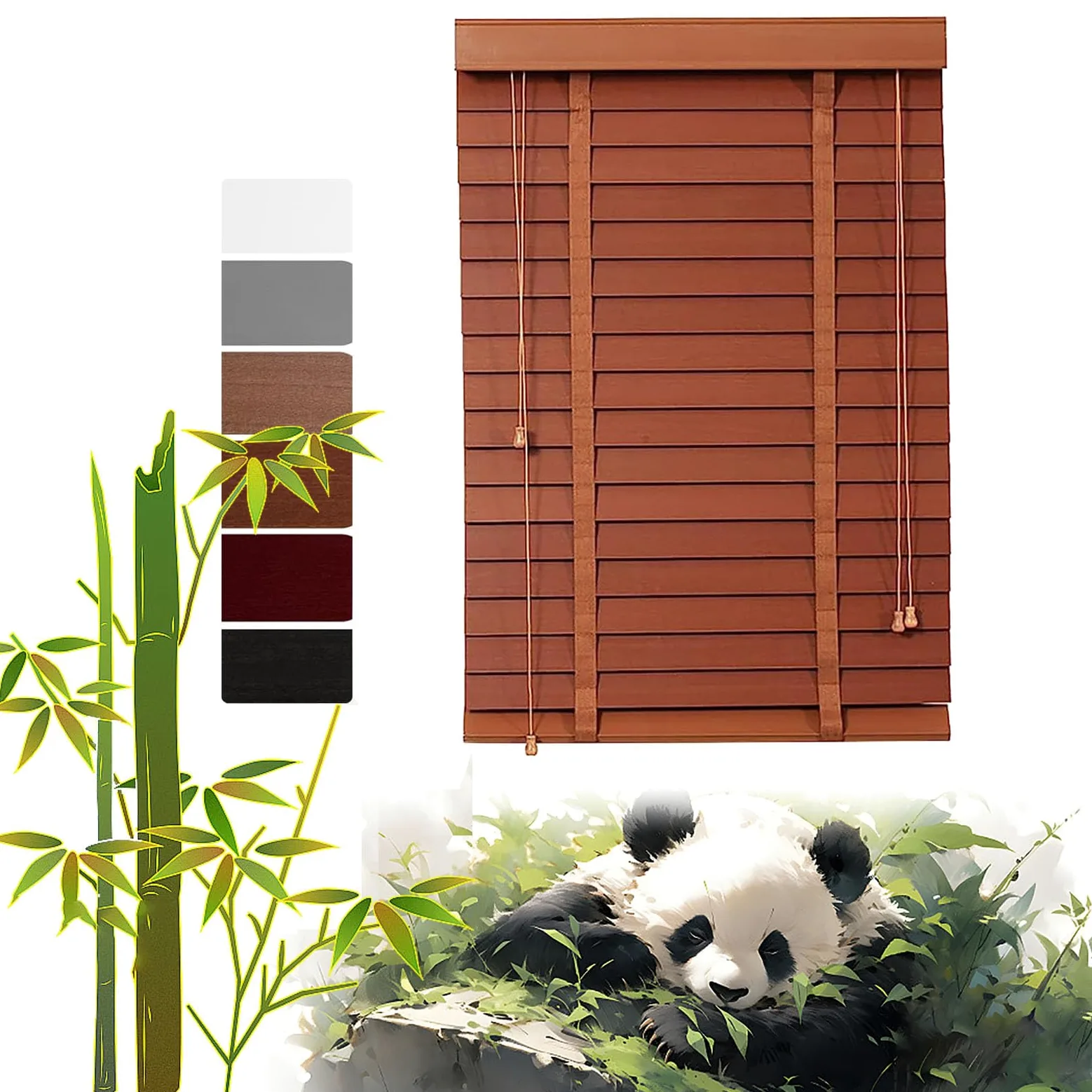 Veneziane in Legno, Tende Orizzontali, Tende in Legno a Doghe Larghe 333 mm, Veneziana Senza Foratura, Veneziane per Interni, per Camera da Letto/Soggiorno/Ufficio/Balcone, Personalizzabile