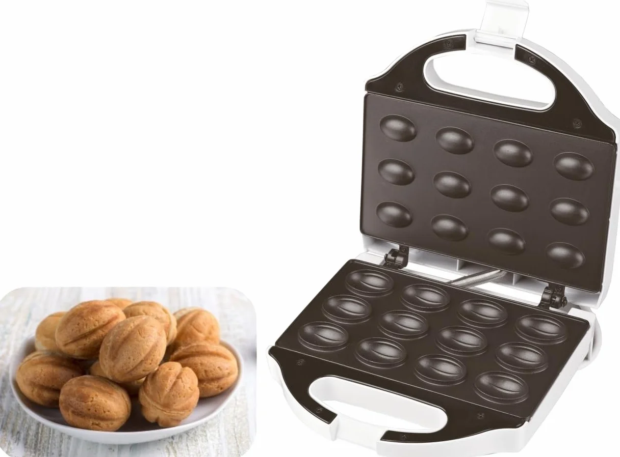 Graziano, Macchina per Noci, Macchina per Realizzare Dolci a Forma di Noci, Dotata di Piastra Antiaderente, Maniglia Termoresistente e Spie Luminose, 750W