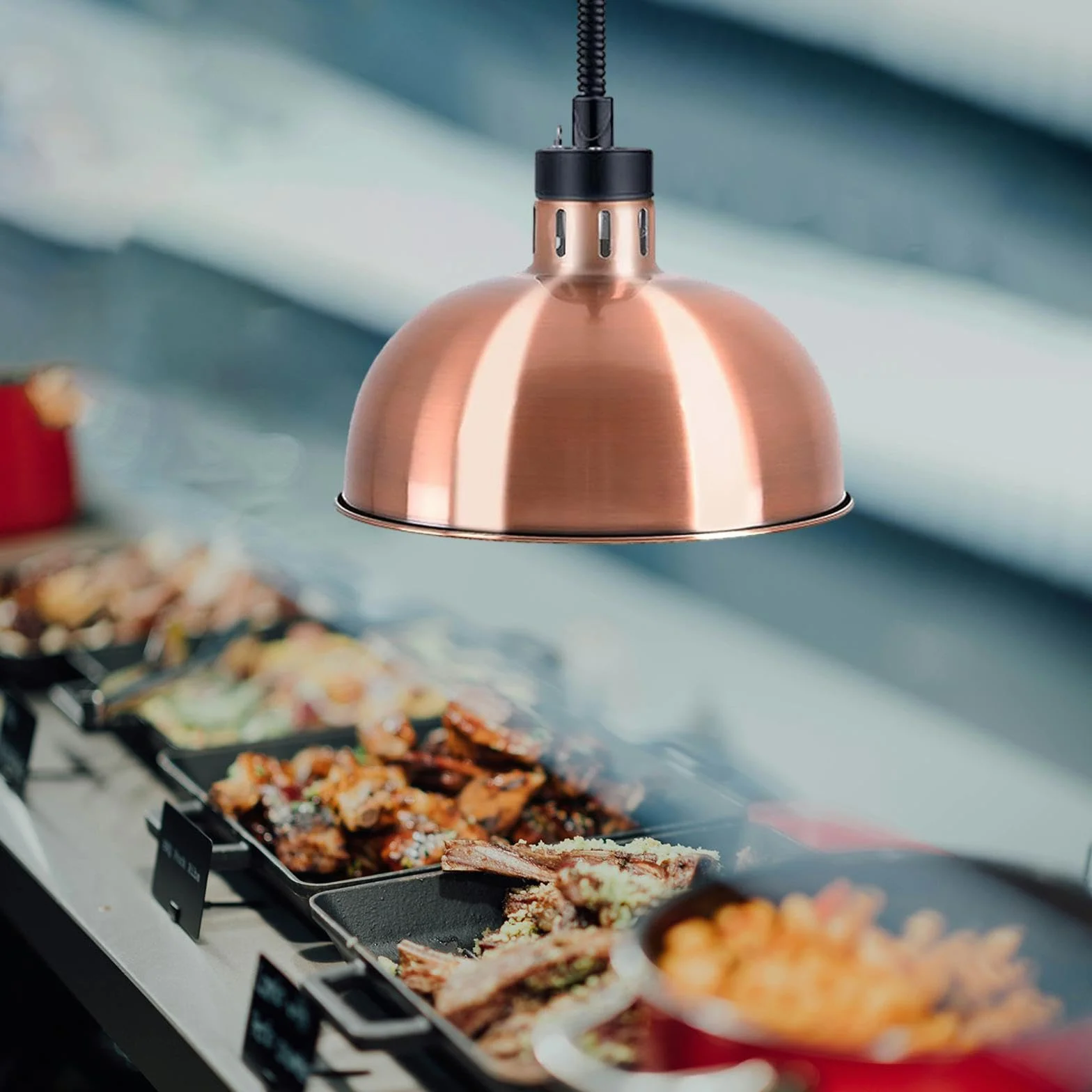 Lampada Termica per Alimenti, Bronzo, Lunghezza Regolabile 60-180 cm, Senza Lampadina, Riscaldamento Uniforme