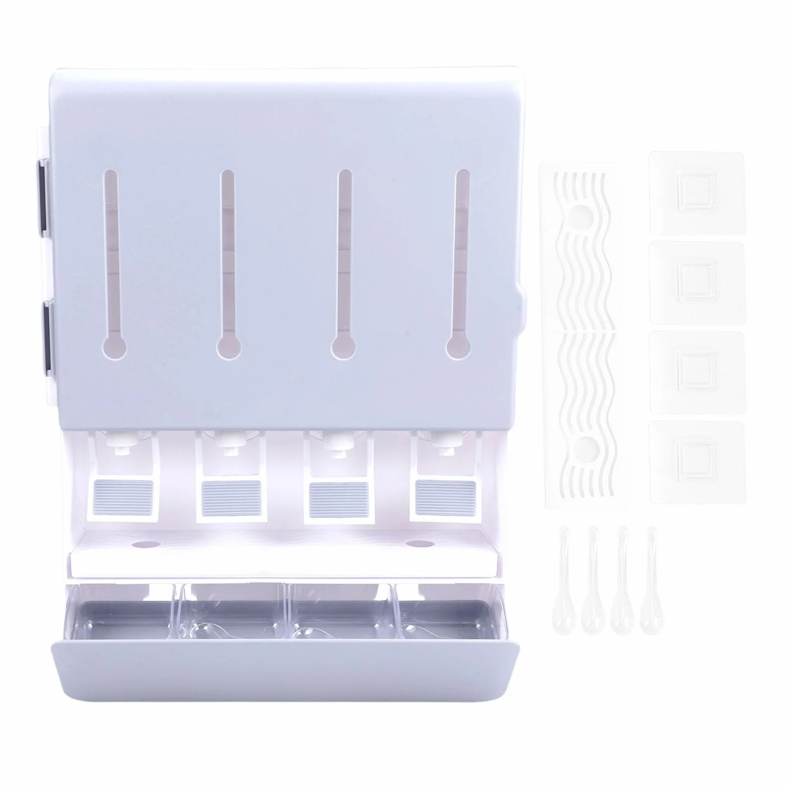 Yosoo Health Gear Portaspezie da Parete Portacondimenti con 4 Barattoli di Vetro Scatola Portacondimenti in ABS 11,8 X 16,5 Pollici per Controsoffitto Salvaspazio Olio Aceto di Soia