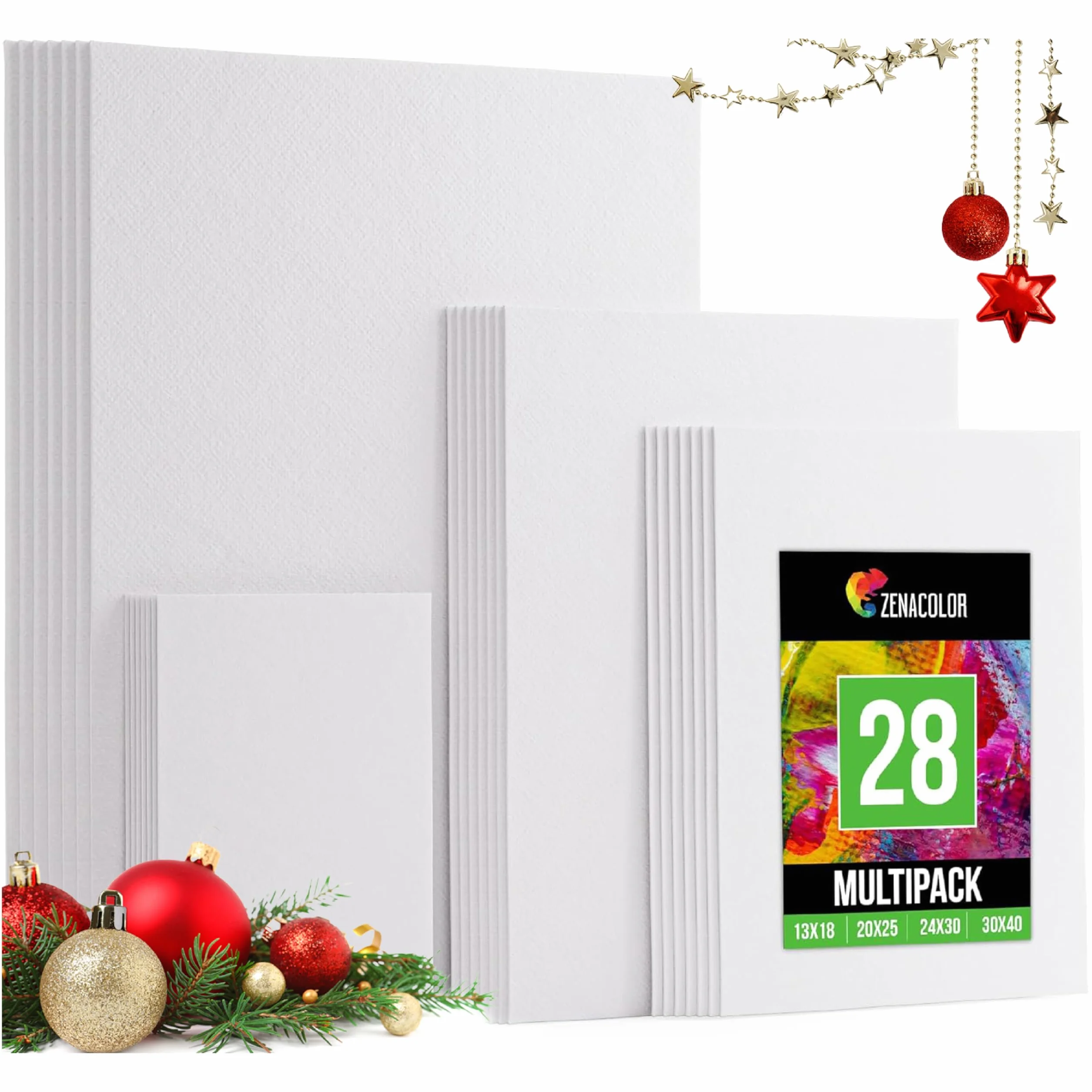 Zenacolor Set di 28 Tele per Dipingere Multidimensionale 100% Cotone 13x18 20x25 24x20 30x40