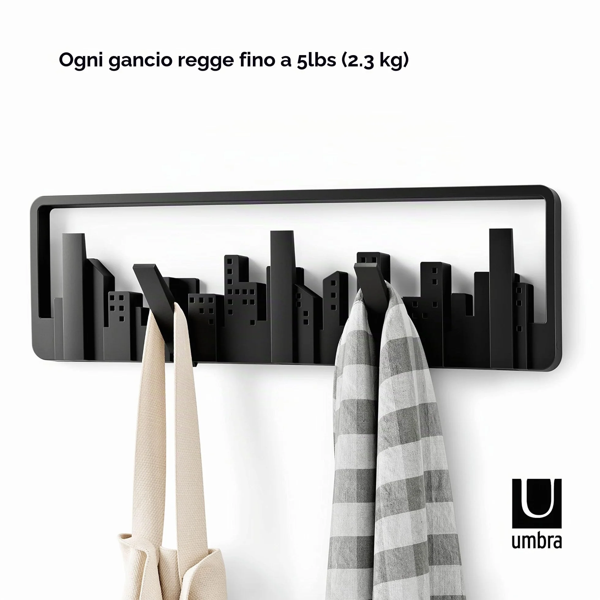 Umbra Skyline appendiabiti da parete 5 ganci retrattili nero