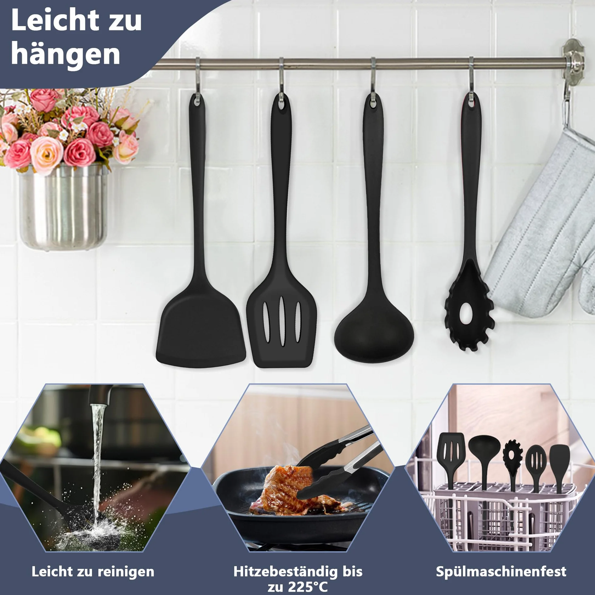 HaWare Set di 8 utensili da cucina (8, nero)