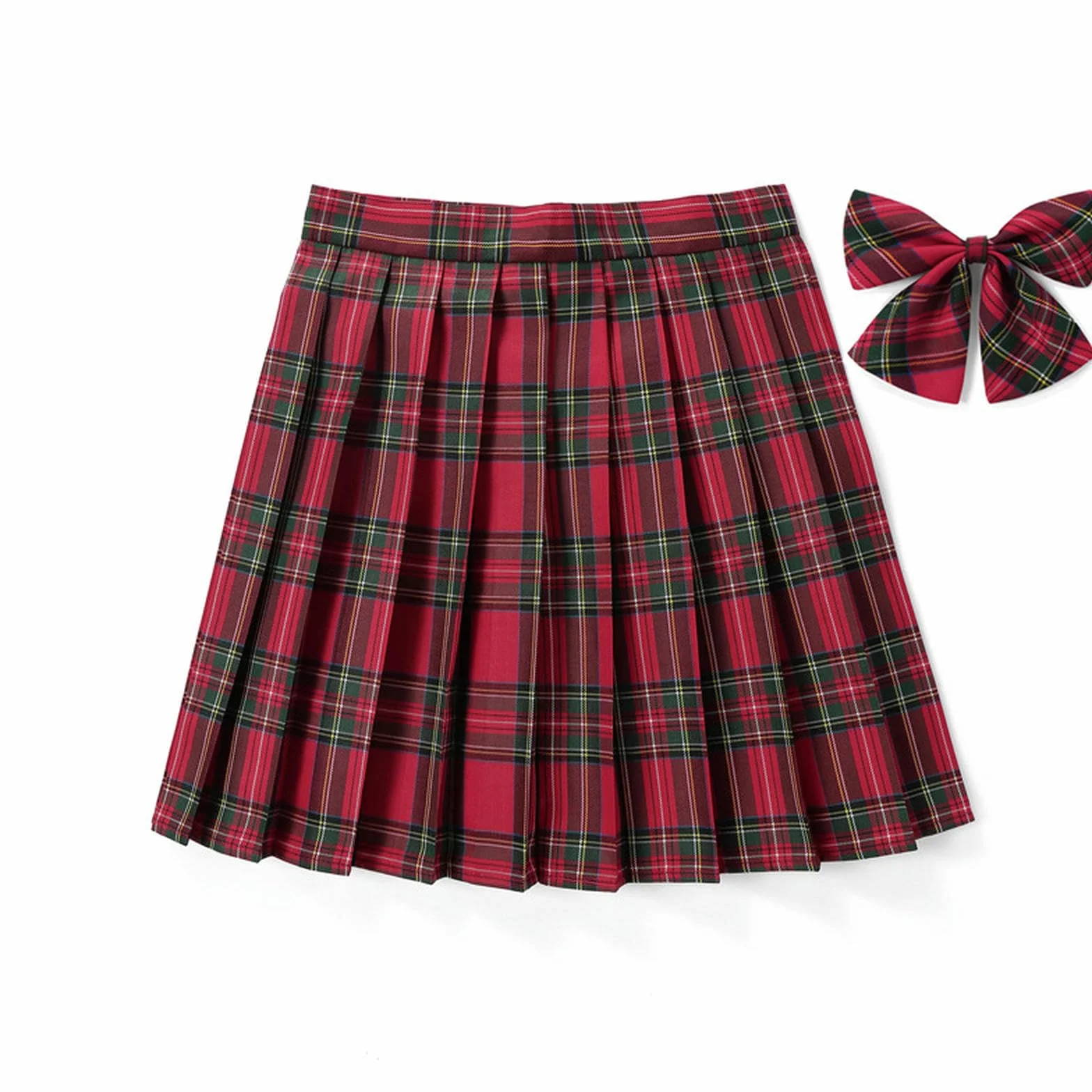 Gonna Scozzese Uniforme Scolastica a Pieghe Performance Ragazza Morbida Rossa + Papillon XXS