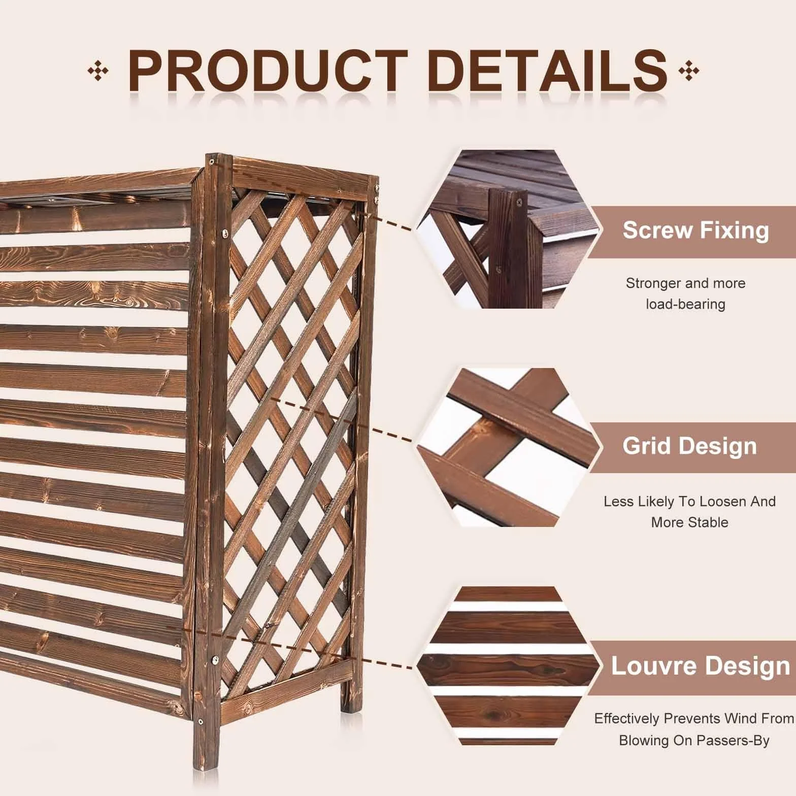 Copri Condizionatore da Esterno in Legno Ispessito 95x40x89cm per Giardino