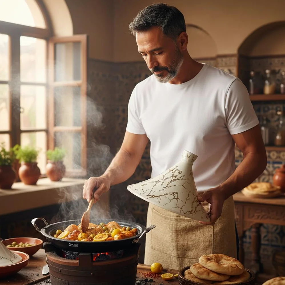 Royal Swiss Tajine 38 cm – Acciaio inox, rivestimento antiaderente, coperchio in porcellana – Adatto a tutte le fonti di calore, induzione, gas, elettrico – Cottura sana