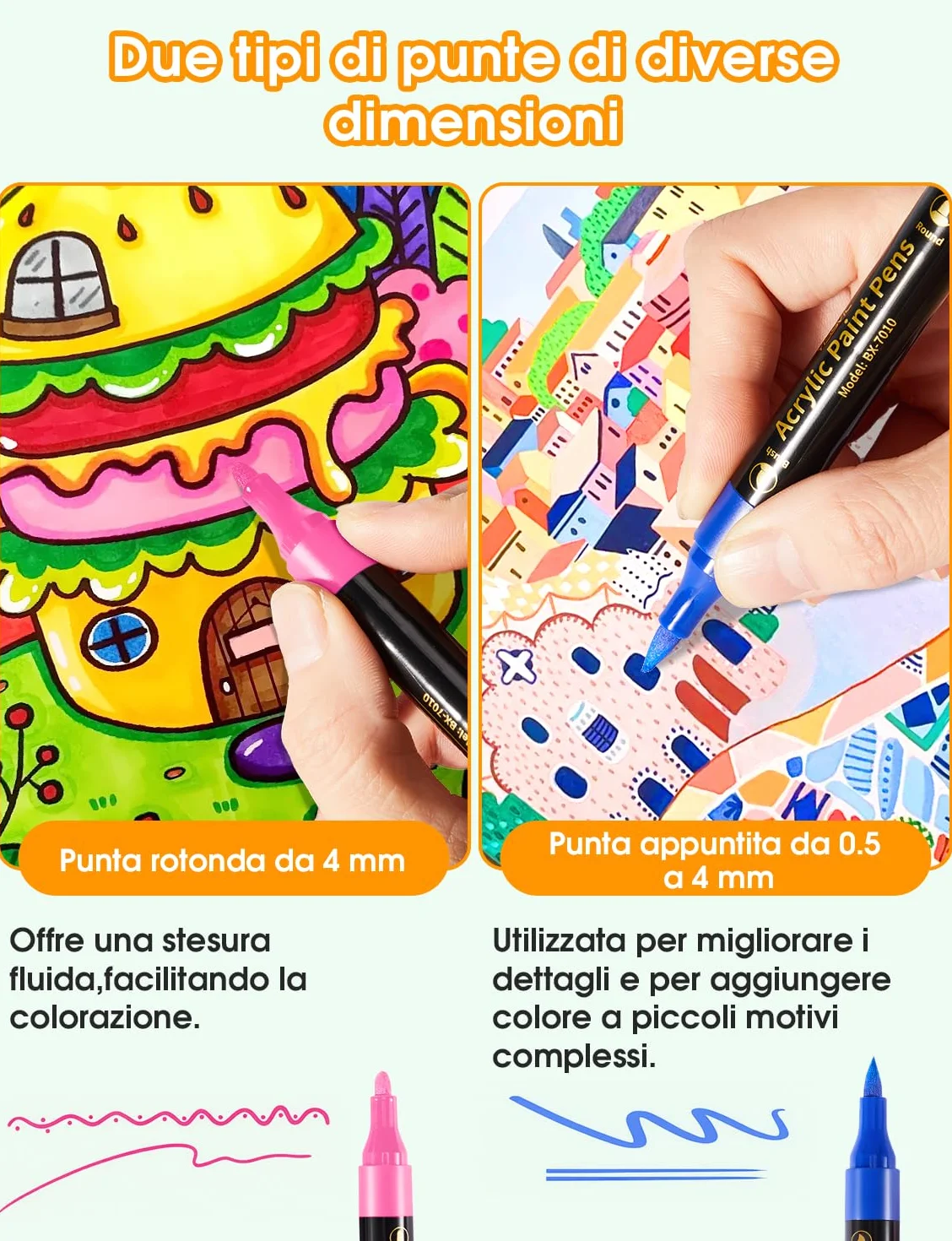 Pennarelli Acrilici Doppia Punta 48 Colori Punta Fine e Pennello Impermeabili per Sassi Ceramica Legno Tessuto Atossici Inodori Asciugatura Rapida