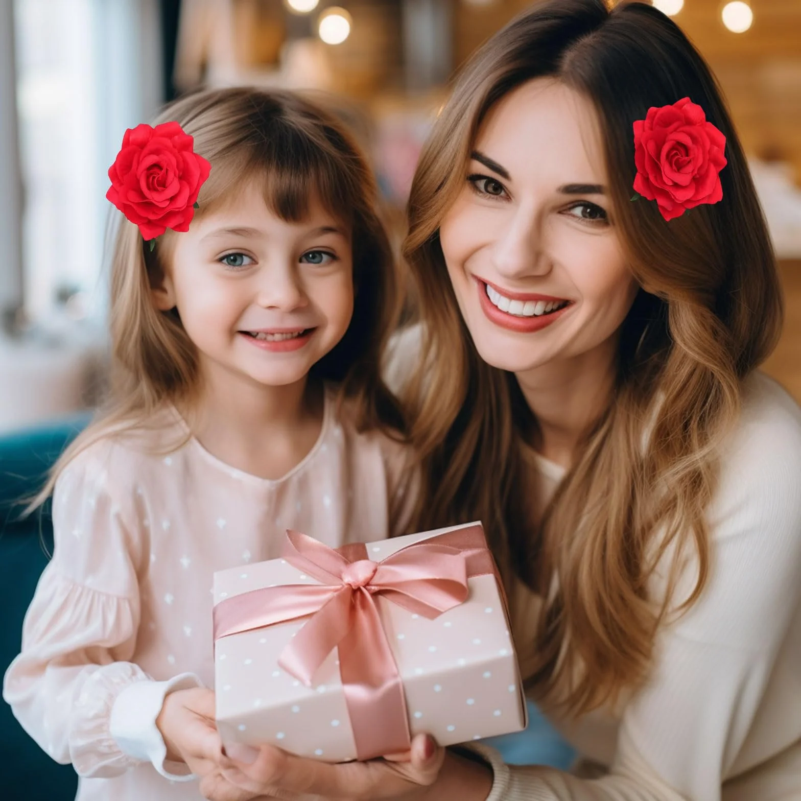Fermagli per Capelli Fiori, Spilla Fiore Stoffa Grande, Clip a Fiore per Donna Halloween Natale Rosso