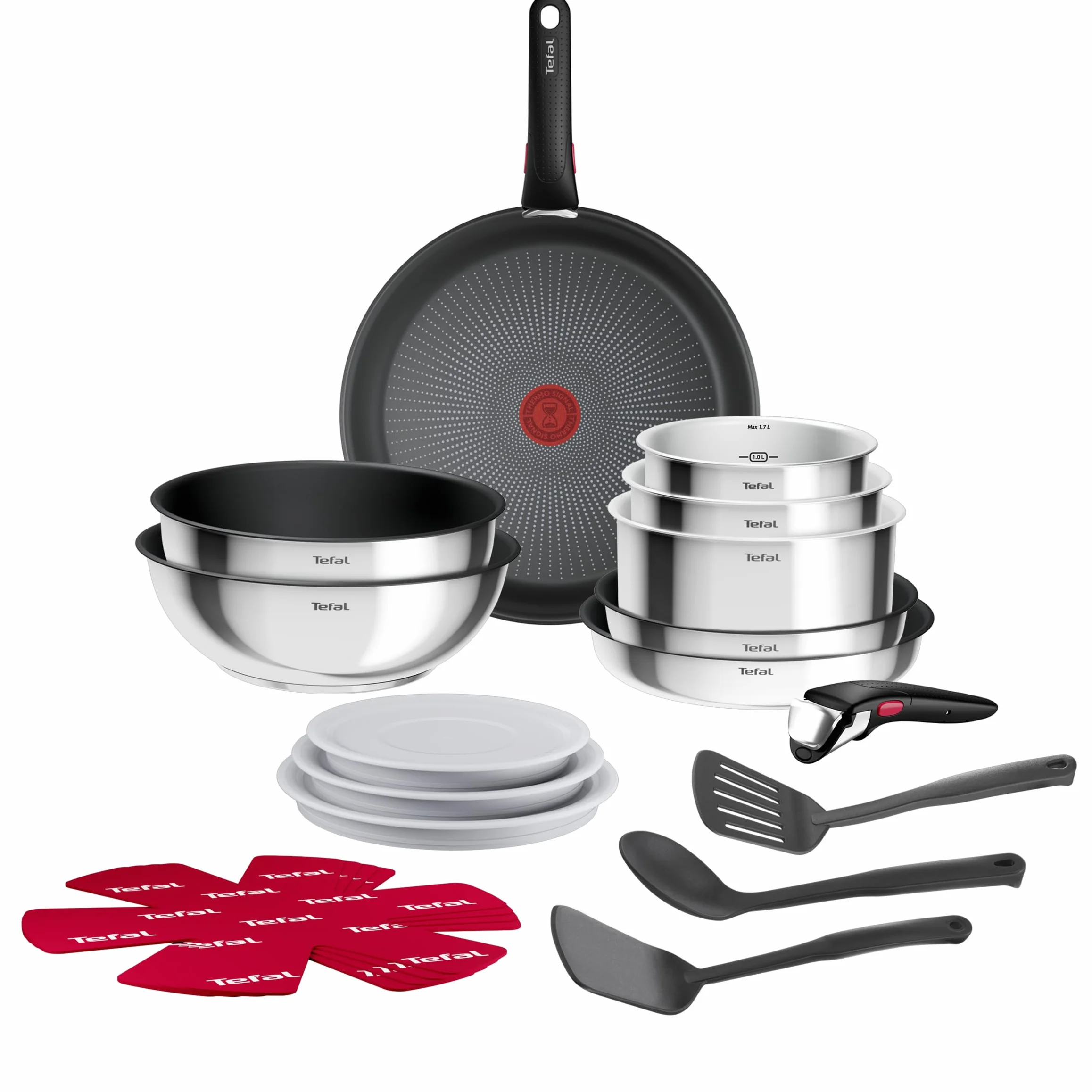 Tefal Ingenio - Set di pentole 20 padelle 2 maniglie rimovibili, induzione, rivestimento antiaderente, impilabile, compatibile con lavastoviglie, Emotion L897SK04