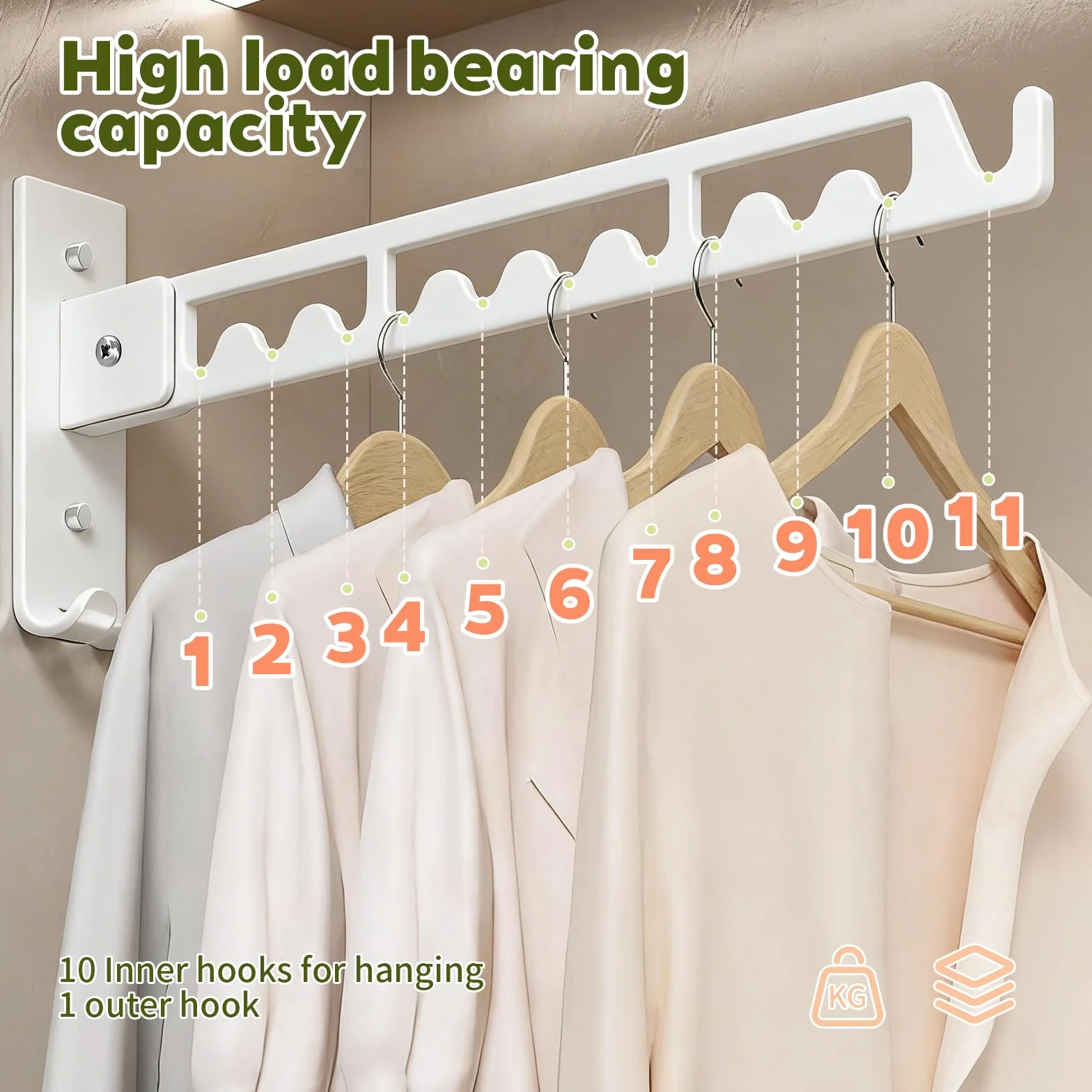Ganci Appendiabiti, Appendi Abiti per Muro Ganci Appendiabiti da Parete Acciaio Inox Pieghevole Impermeabile Antiruggine Salvaspazio, Stendibiancheria per Lavanderia Camera da Letto Bagno, Bianco