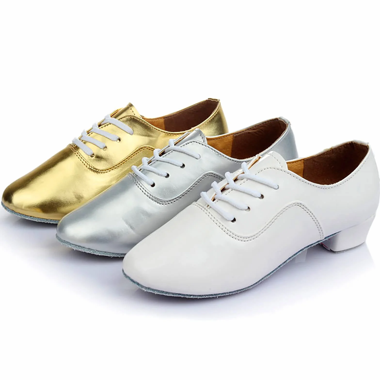 Scarpe da Ballo Americano Uomo Nero PU Suola Intera Tacco Basso Lacci Salsa Latina Tango