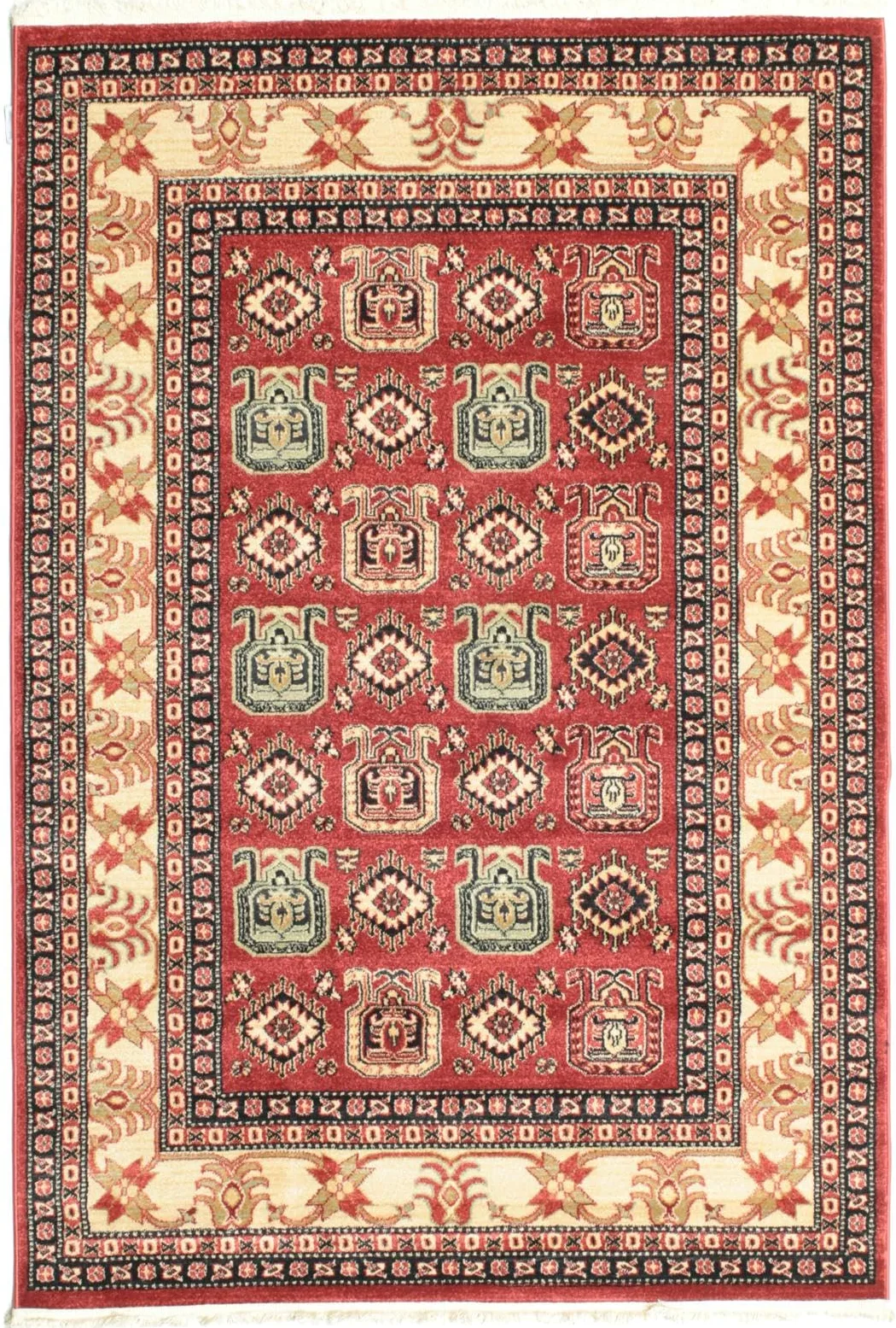 RugVista Kazak Simav, Tappeto, Orientali, 140 x 200 cm, Rettangolare, Pelo medio, Soggiorno, Sala da pranzo, Camera letto, Lavabile solo a secco, oeko_tex_100, Rosso/Beige