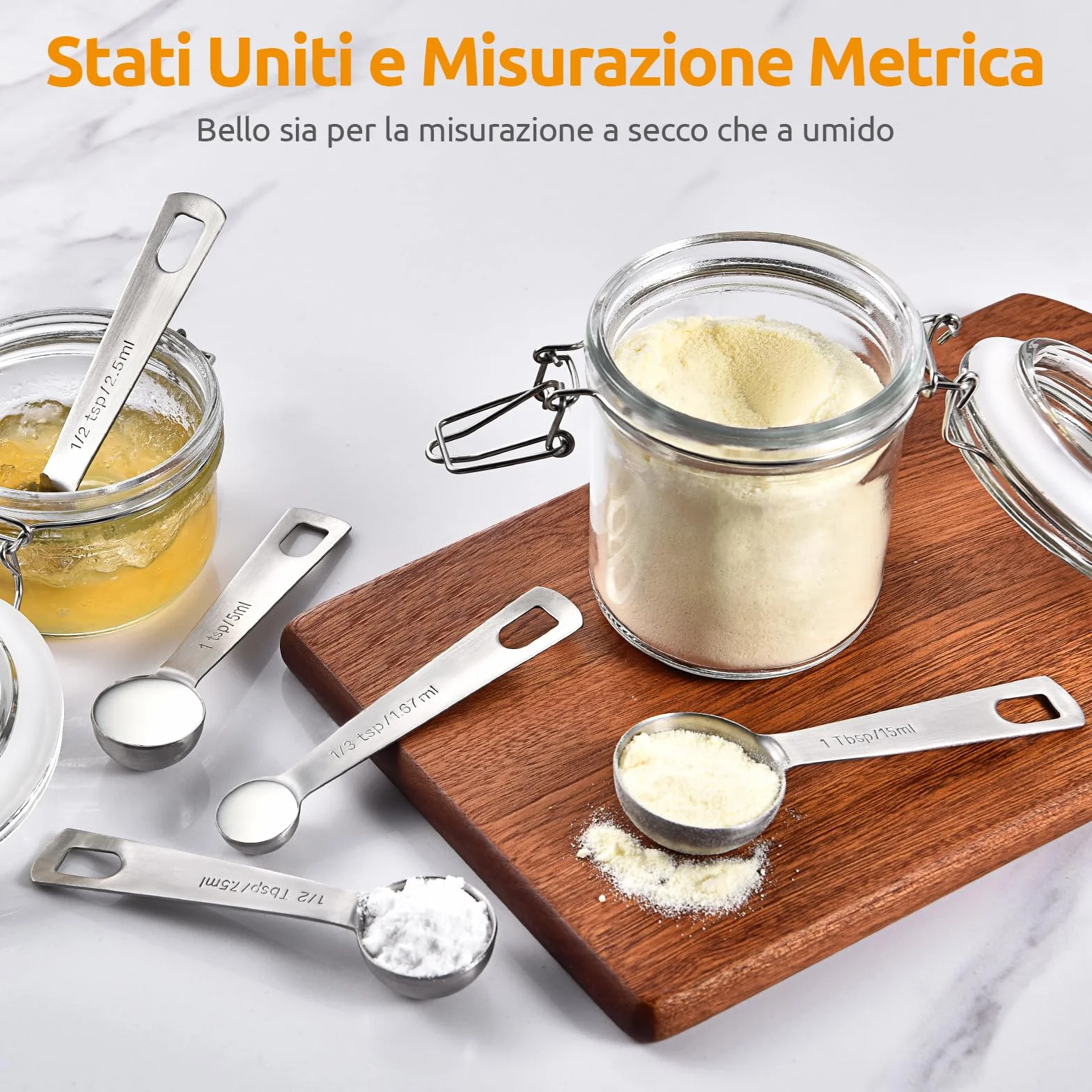 Set di 5 Cucchiai Dosatori: U-Taste Set di misurini in acciaio inossidabile 18/8 (1/4 tsp, 1/2 tsp, 1 tsp, 1/2 tbsp & 1 tbsp) per ingredienti secchi e liquidi