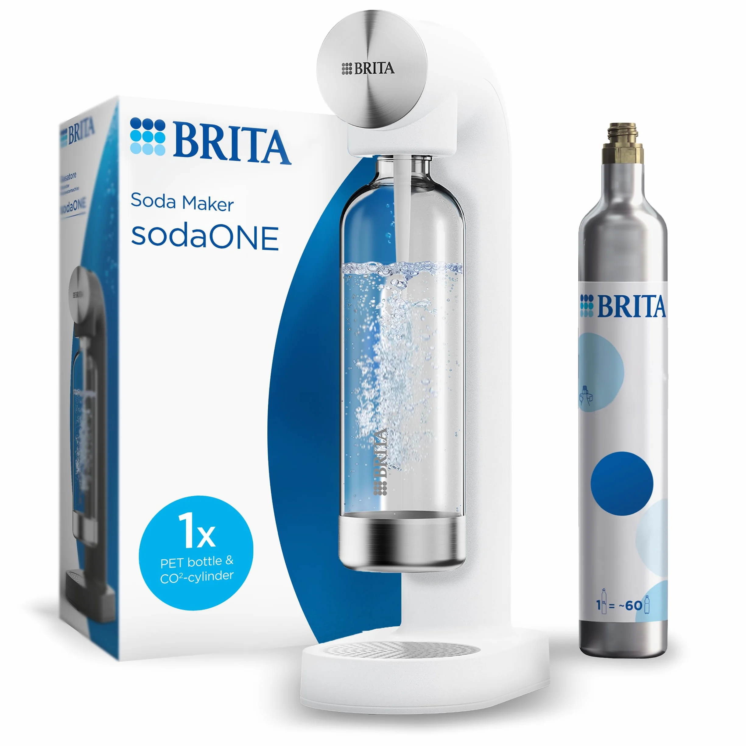 Brita sodaONE Gasatore Domestico Compatto Acqua Frizzante Bianco