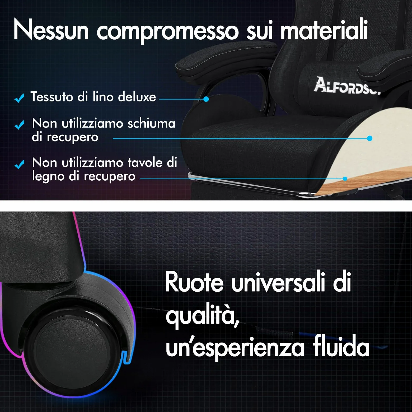 ALFORDSON Sedia da Gaming Massaggiante, Poggiapiedi Telescopico, Sedia Gamer con Cuscino Lombare & Poggiatesta, Ergonomico Sedie da Ufficio Schienale Regolabile 90-150°, Tessuto(Nera)