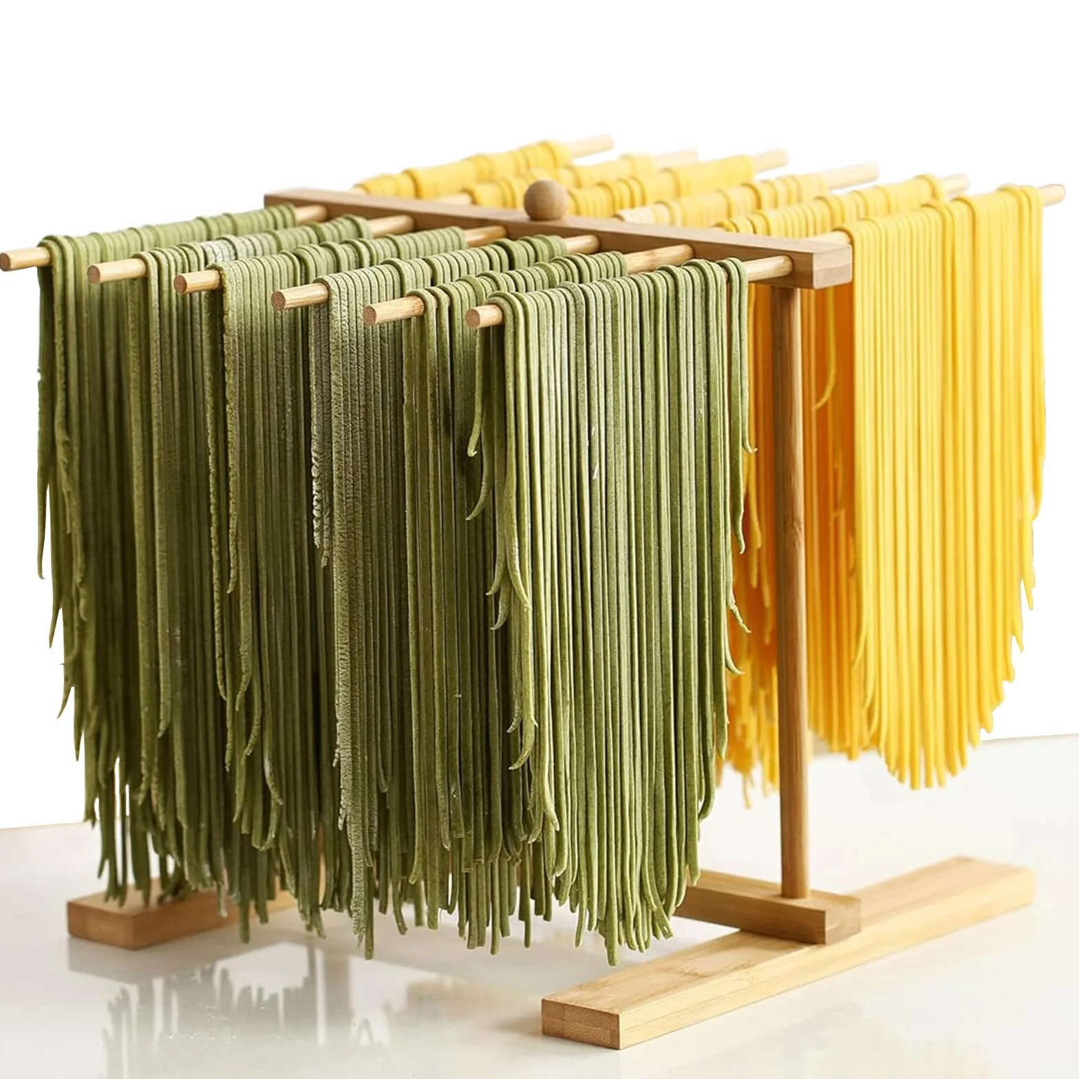 Stendino per Pasta, Stendino per Pasta Fresca, Essiccatore per Pasta, Stendino per Pasta Pieghevole in Legno con Asta di Trasferimento E 12 Aste, Stendino per Cucina Domestica